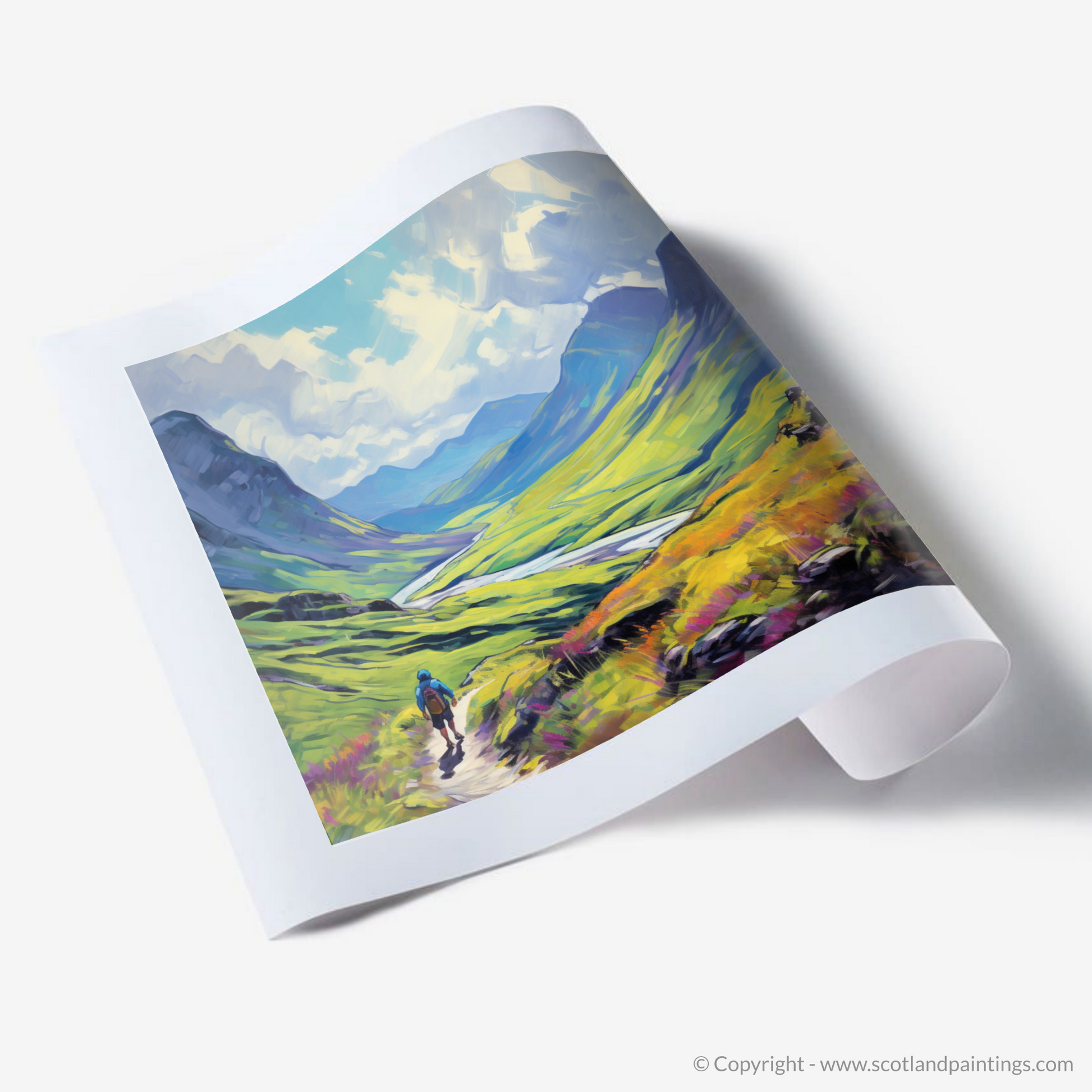 Art Print of Lone hiker in Glencoe during summer