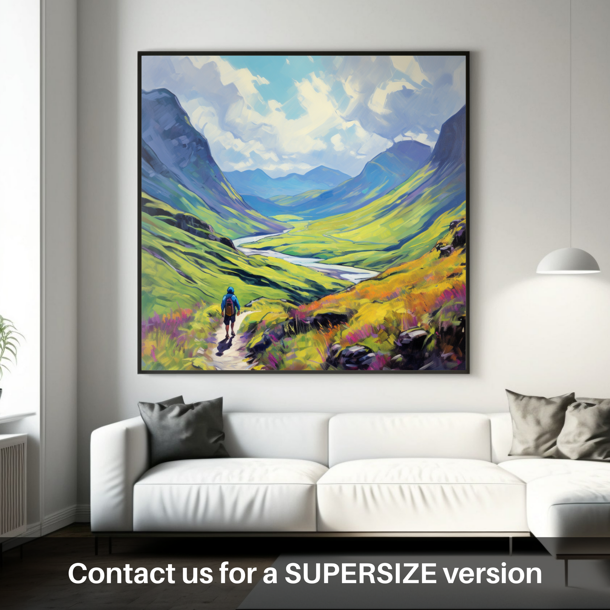 Huge supersize print of Lone hiker in Glencoe during summer