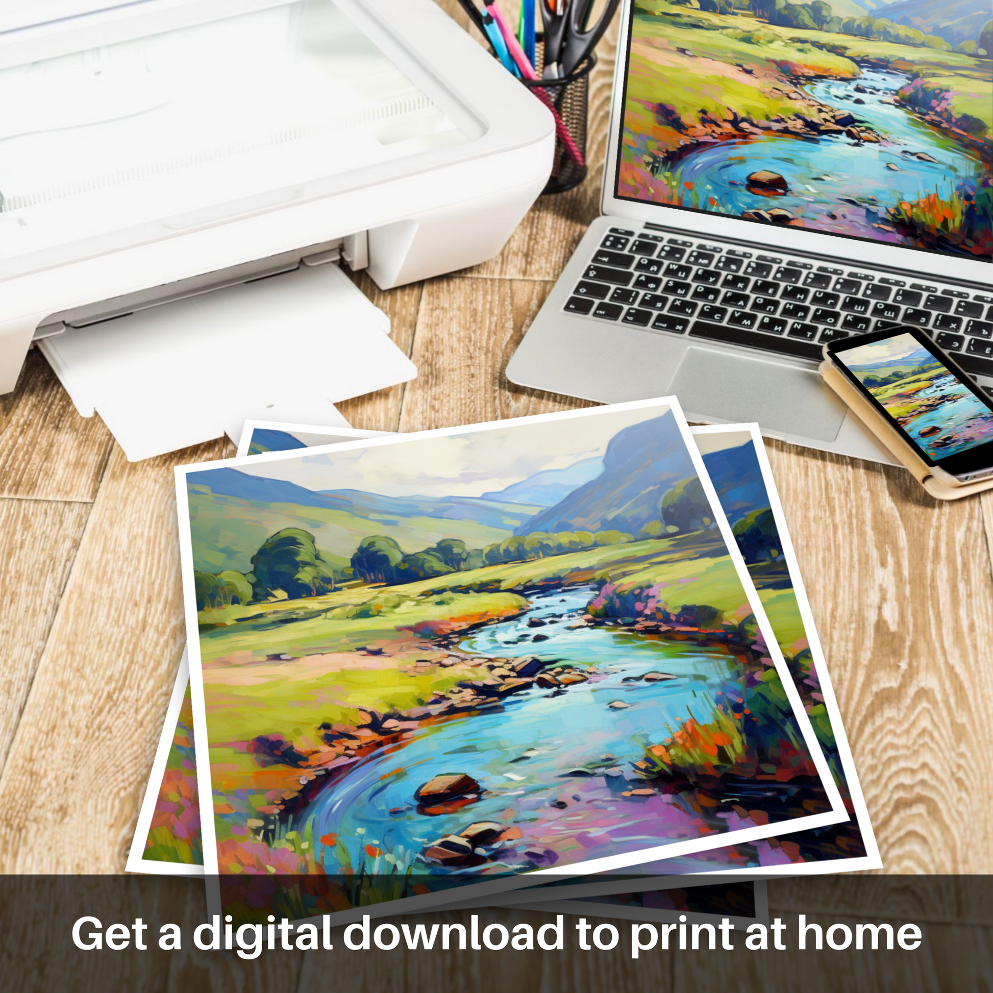 Downloadable and printable picture of Glen Lyon, Perthshire in summer