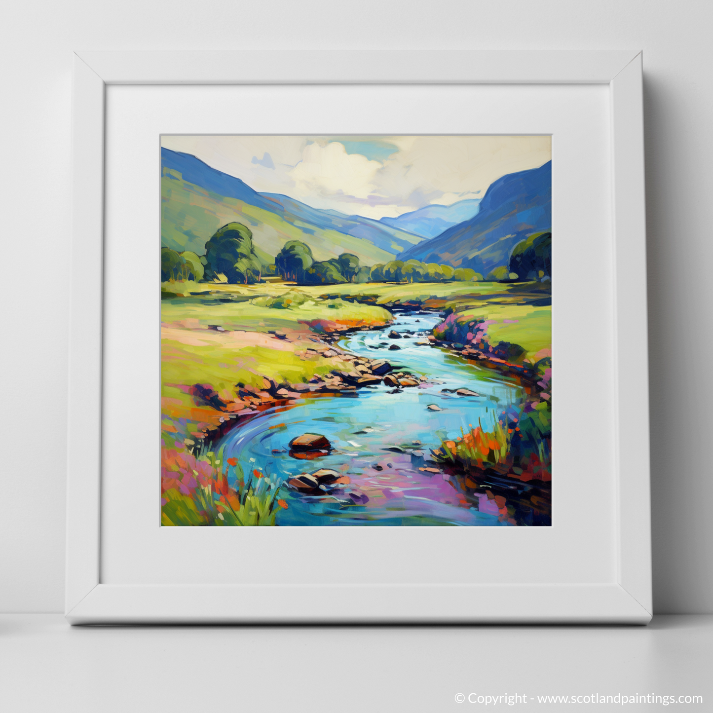 Art Print of Glen Lyon, Perthshire in summer with a white frame