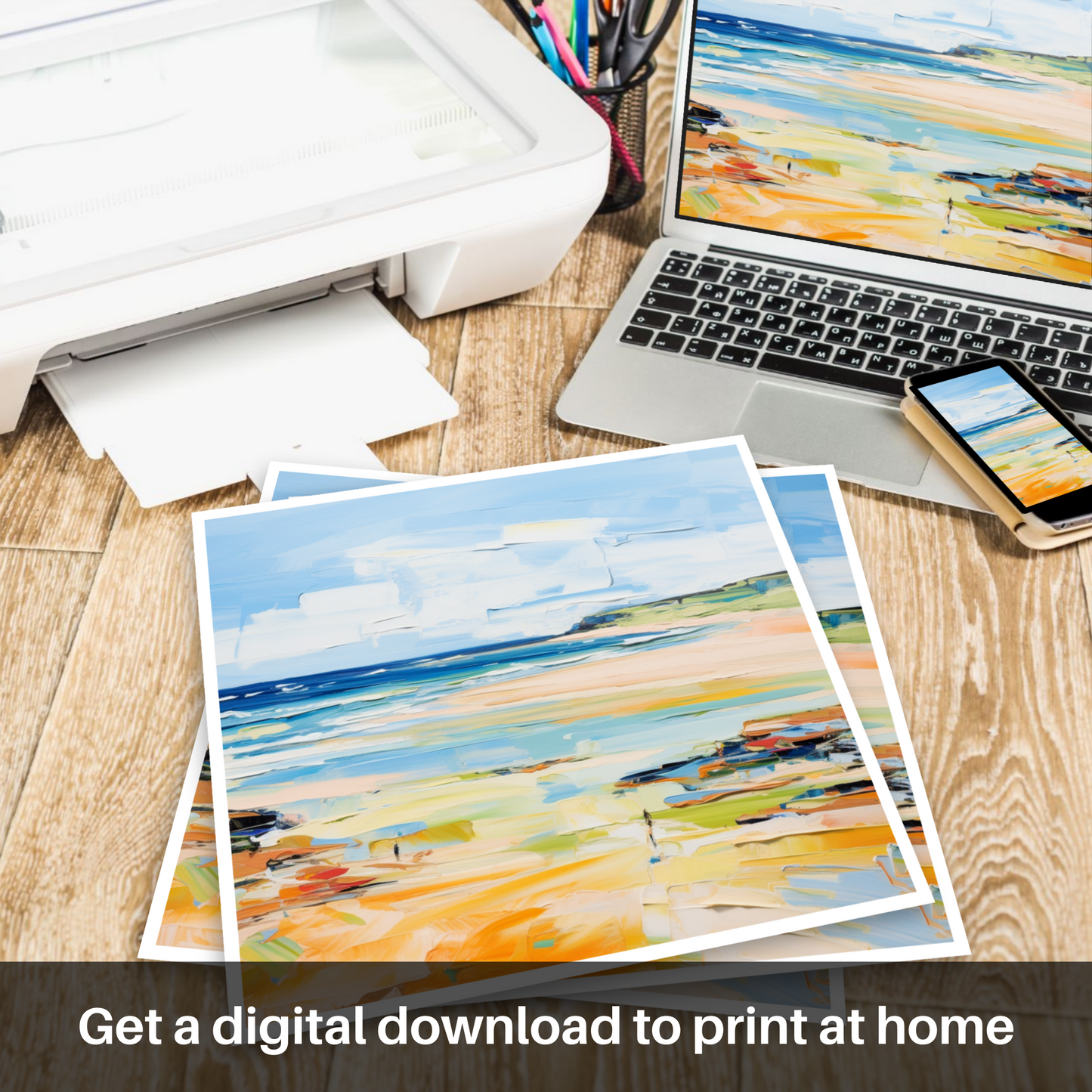 Downloadable and printable picture of St Cyrus Beach, Aberdeenshire in summer