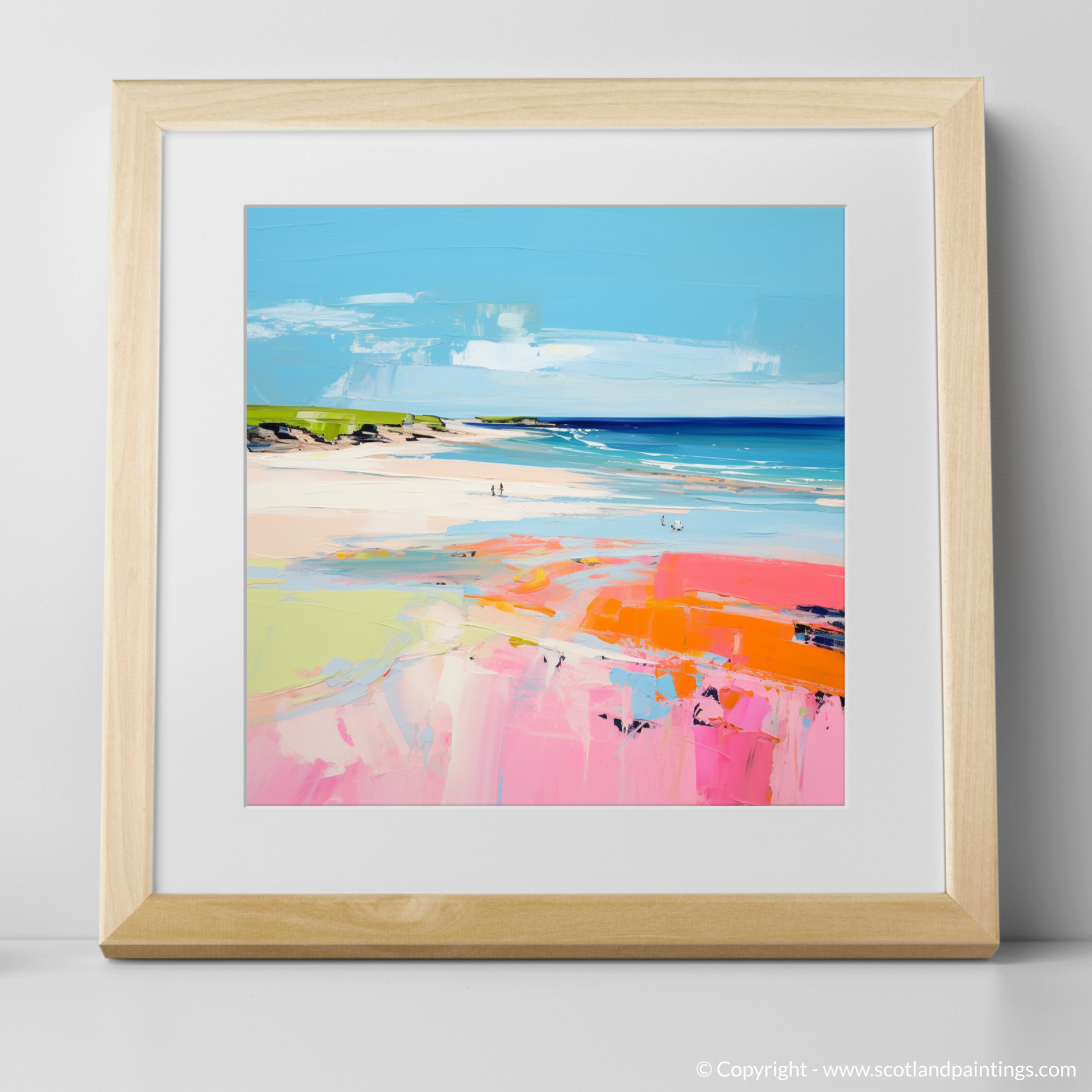 Art Print of St Cyrus Beach, Aberdeenshire in summer with a natural frame