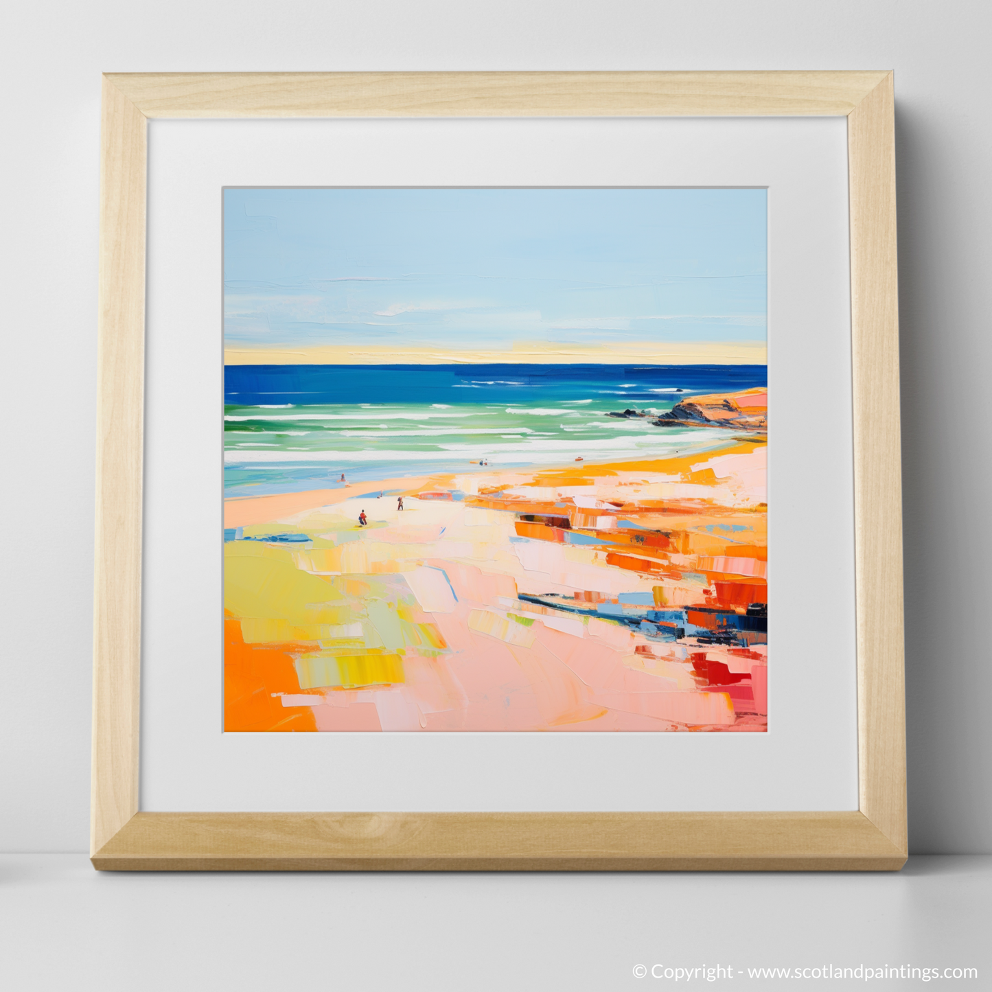 Art Print of St Cyrus Beach, Aberdeenshire in summer with a natural frame