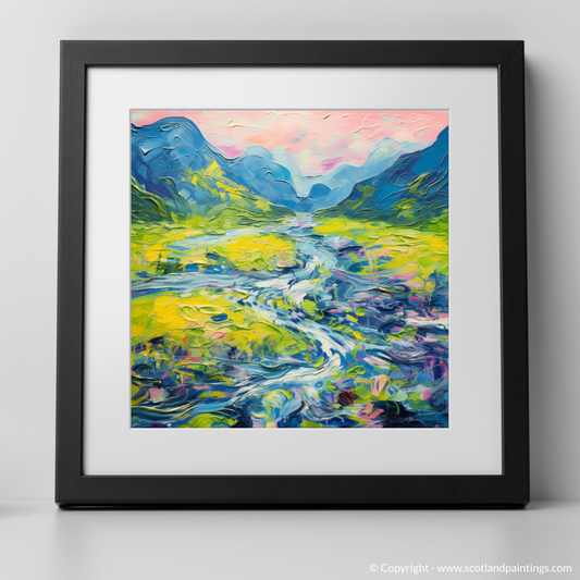 Art Print of River in Glencoe during summer with a black frame