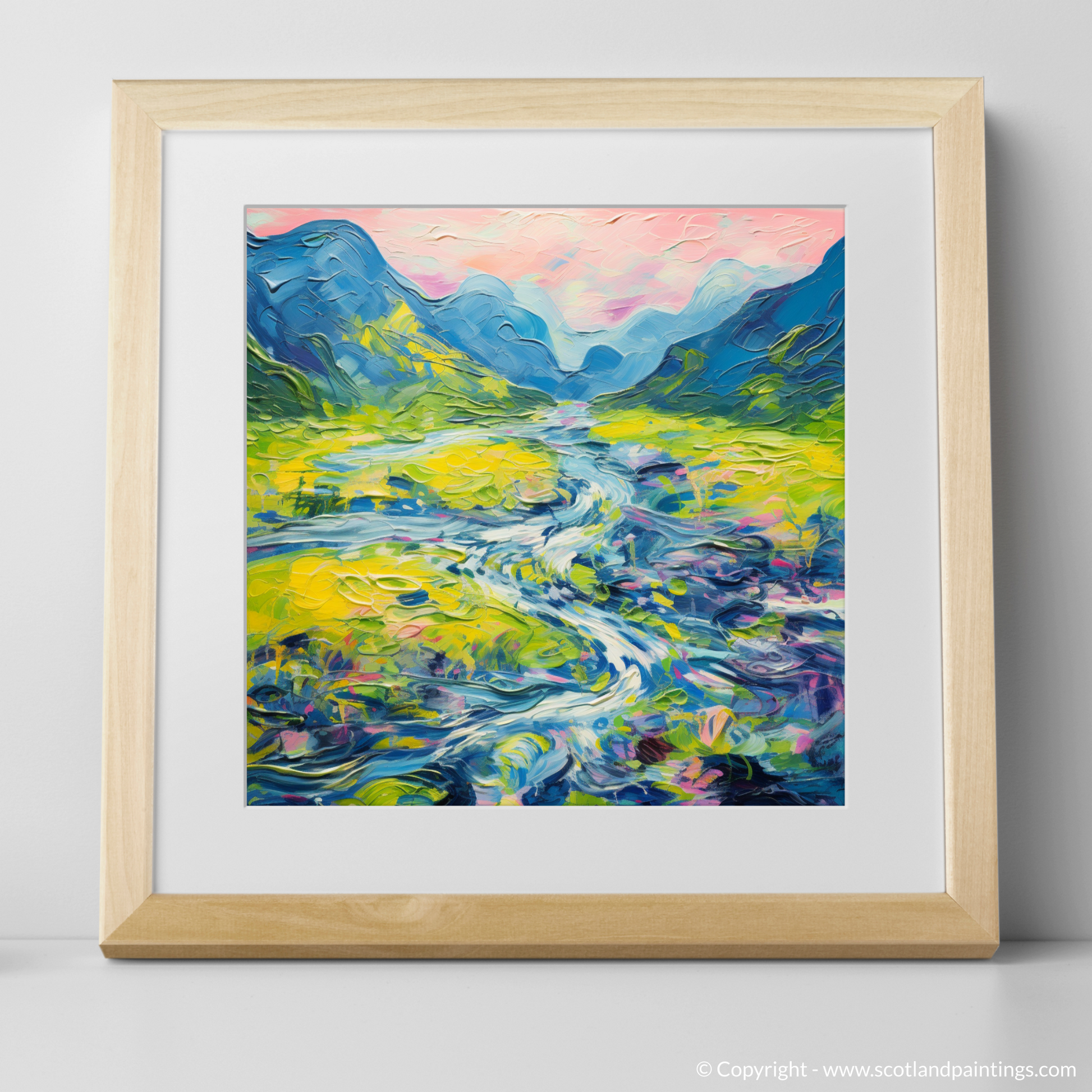 Art Print of River in Glencoe during summer with a natural frame