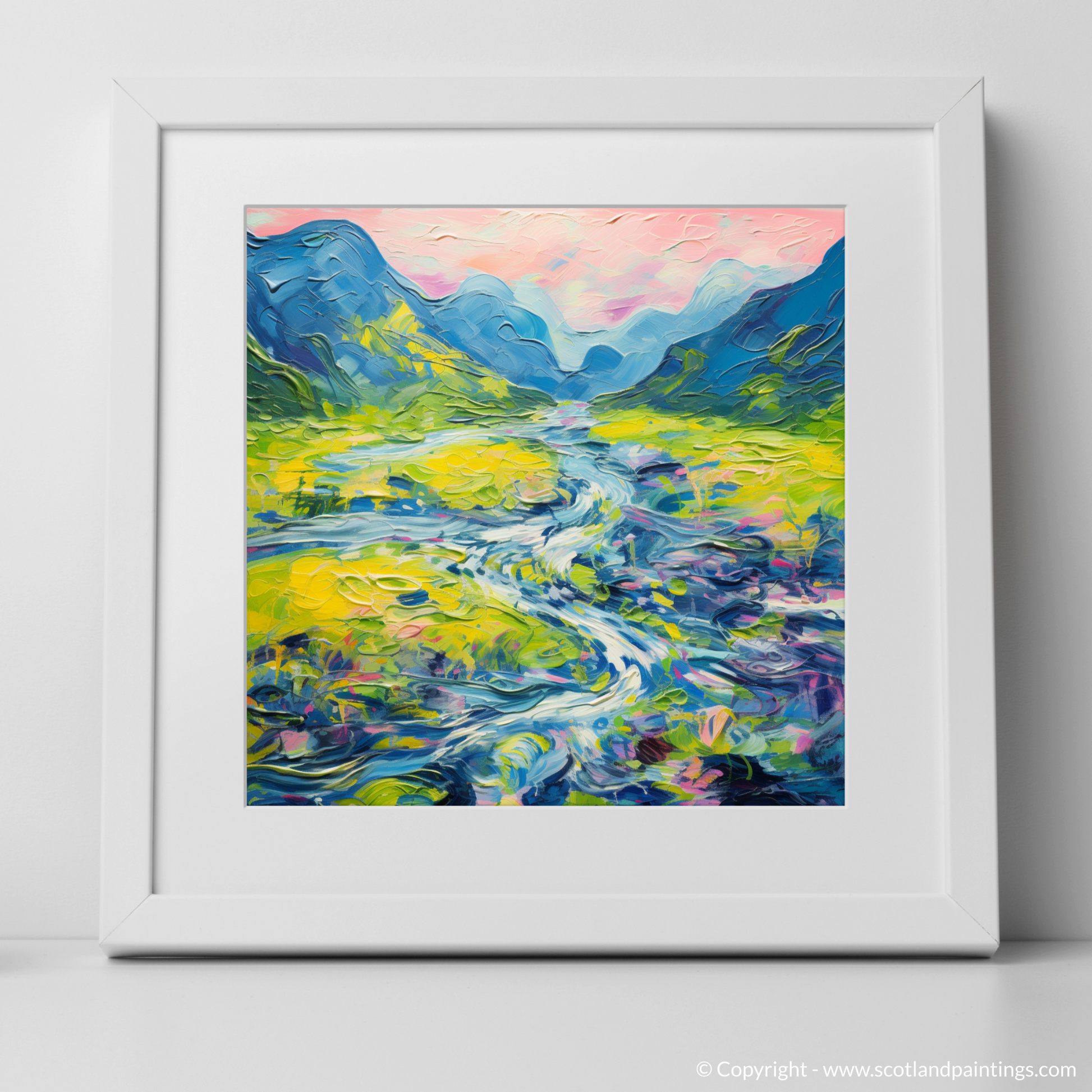 Art Print of River in Glencoe during summer with a white frame