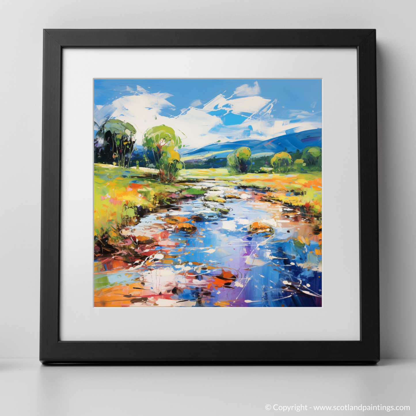 Art Print of River Carron, Ross-shire in summer with a black frame