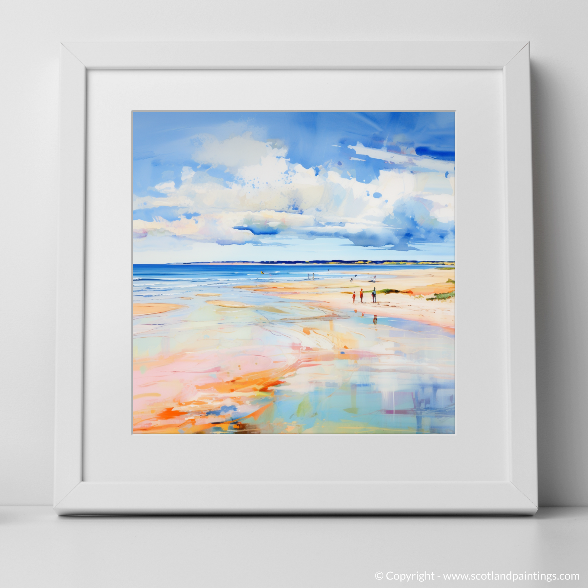 Art Print of Nairn Beach, Nairn in summer with a white frame