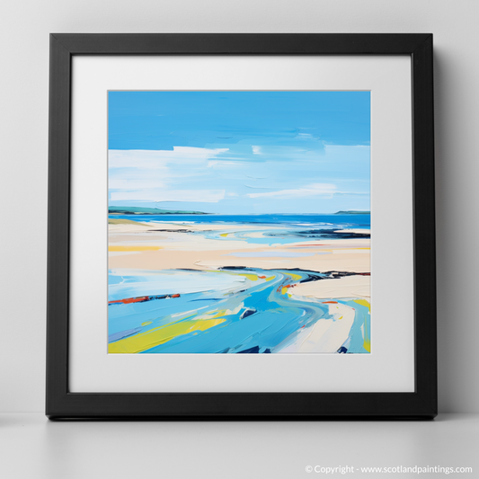 Art Print of St Cyrus Beach, Aberdeenshire in summer with a black frame