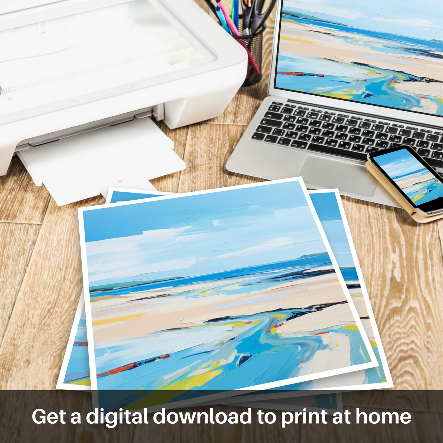 Downloadable and printable picture of St Cyrus Beach, Aberdeenshire in summer