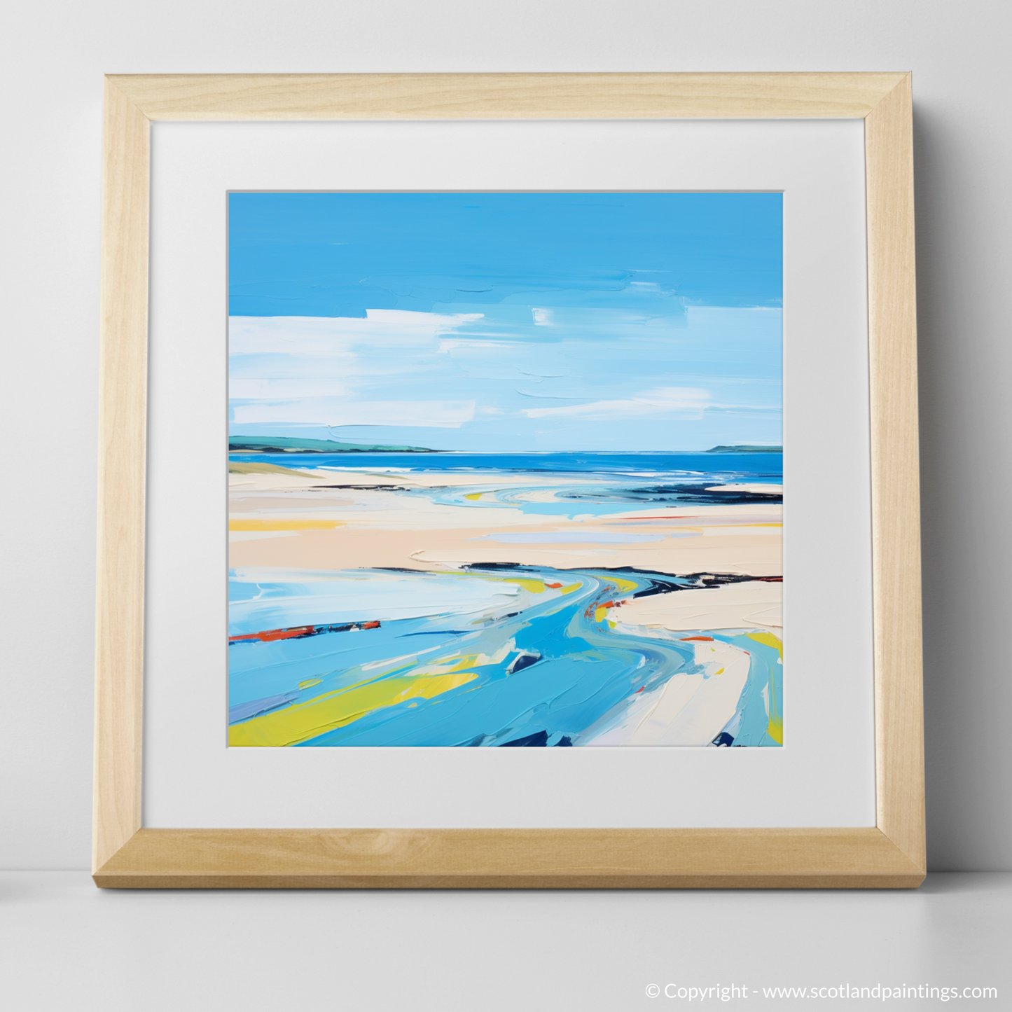 Art Print of St Cyrus Beach, Aberdeenshire in summer with a natural frame