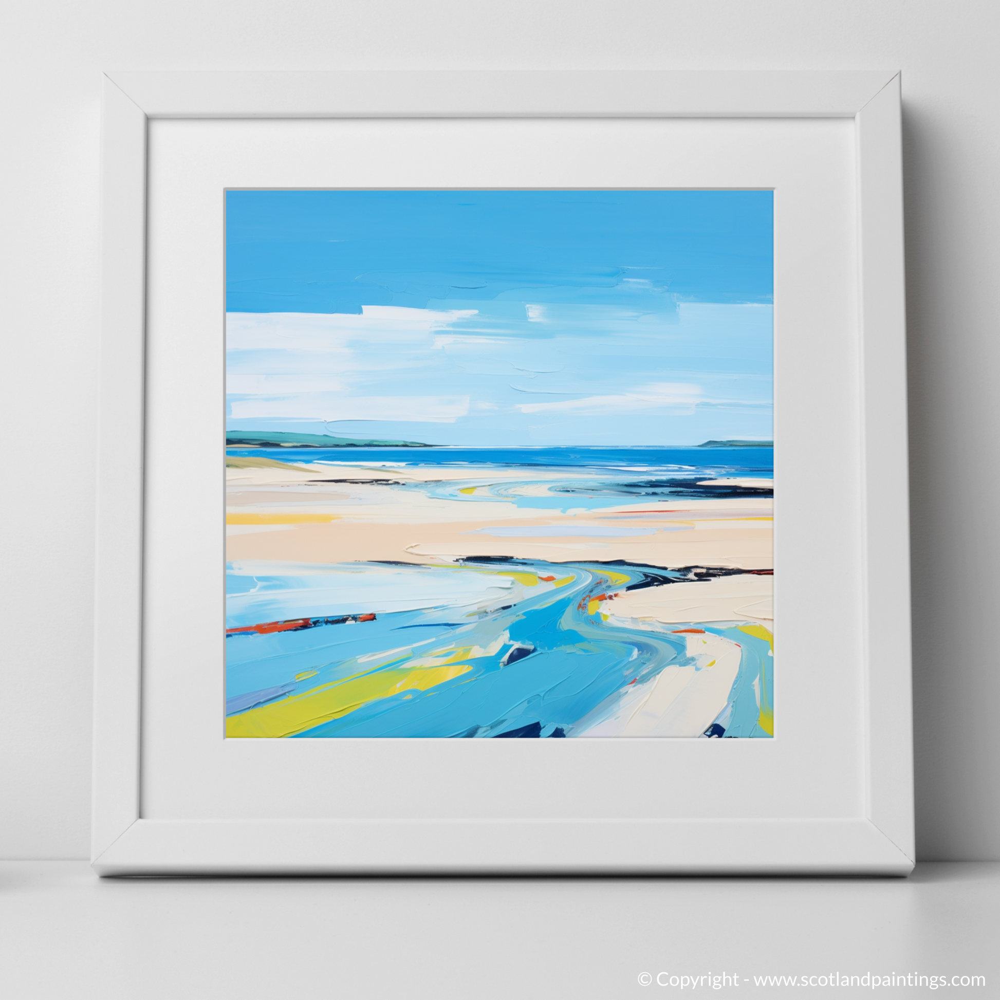 Art Print of St Cyrus Beach, Aberdeenshire in summer with a white frame