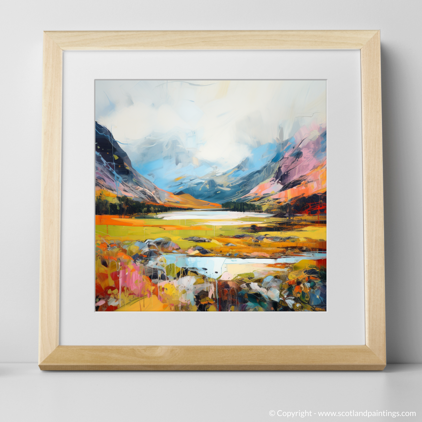 Painting and Art Print of Glen Coe, Highlands in summer. Summer Symphony of Glen Coe Highlands.