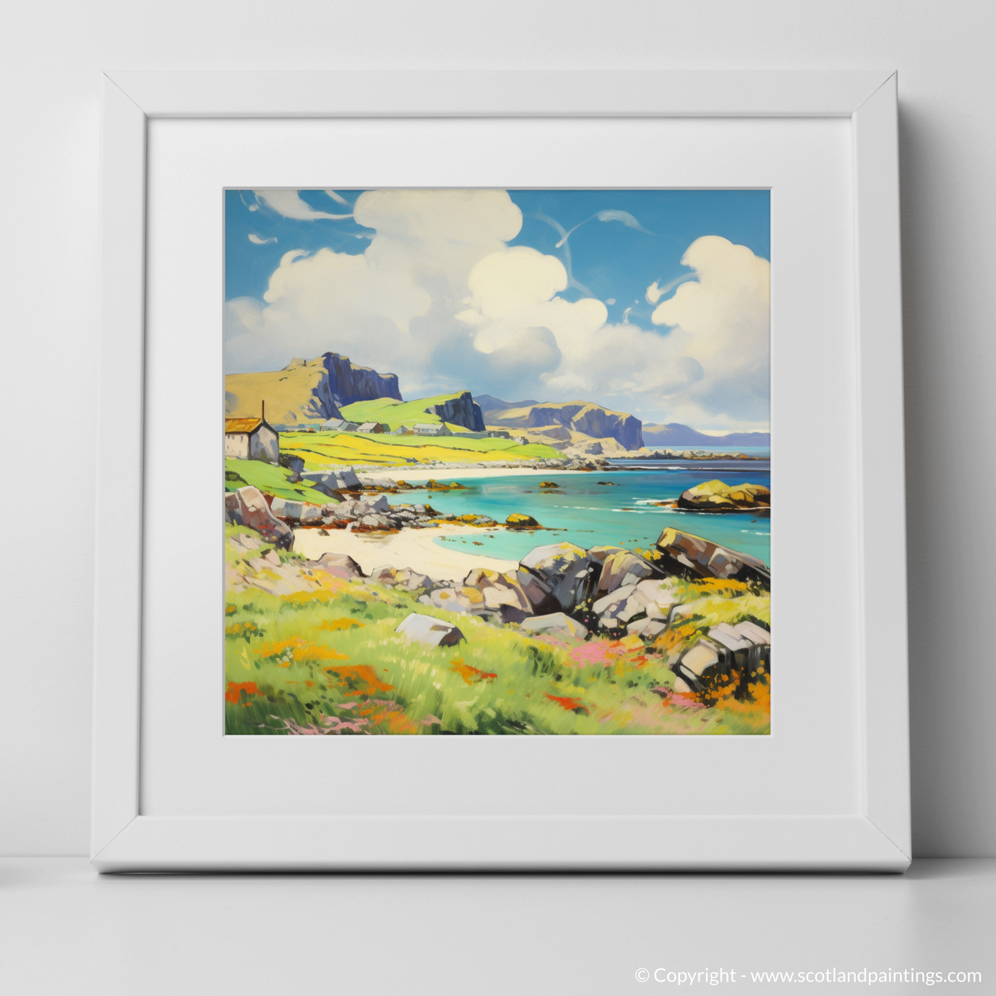 Art Print of Isle of Mull, Inner Hebrides in summer with a white frame