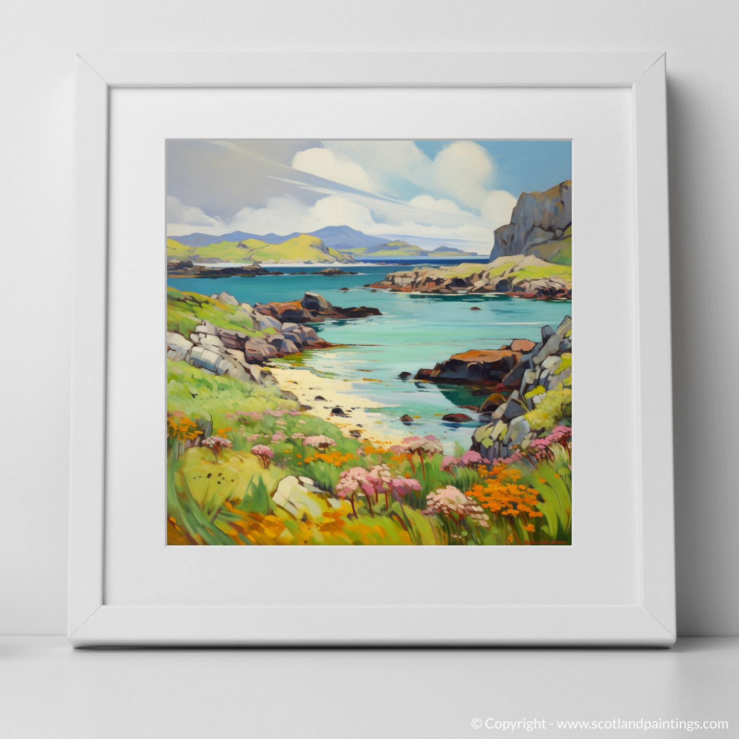 Art Print of Isle of Mull, Inner Hebrides in summer with a white frame