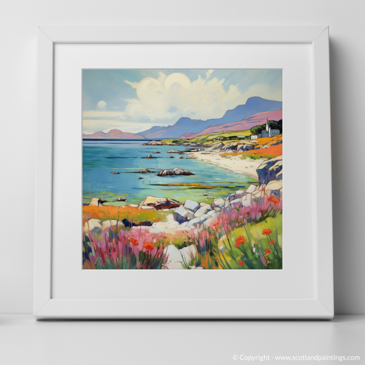 Art Print of Isle of Mull, Inner Hebrides in summer with a white frame