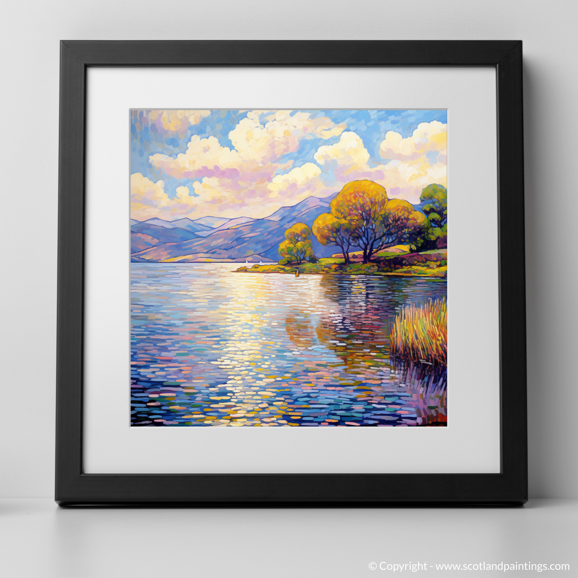 Art Print of Loch Lomond in summer with a black frame