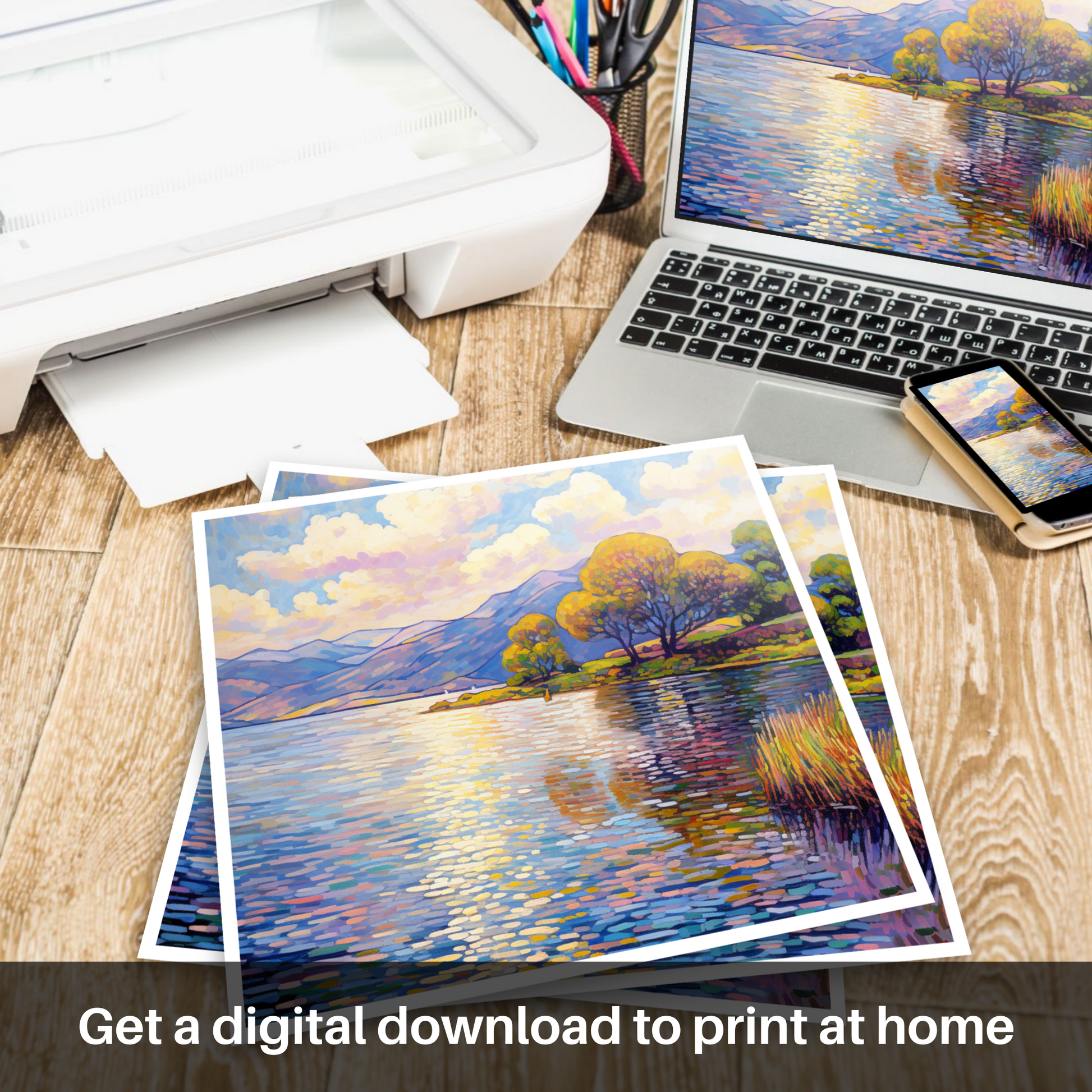 Downloadable and printable picture of Loch Lomond in summer