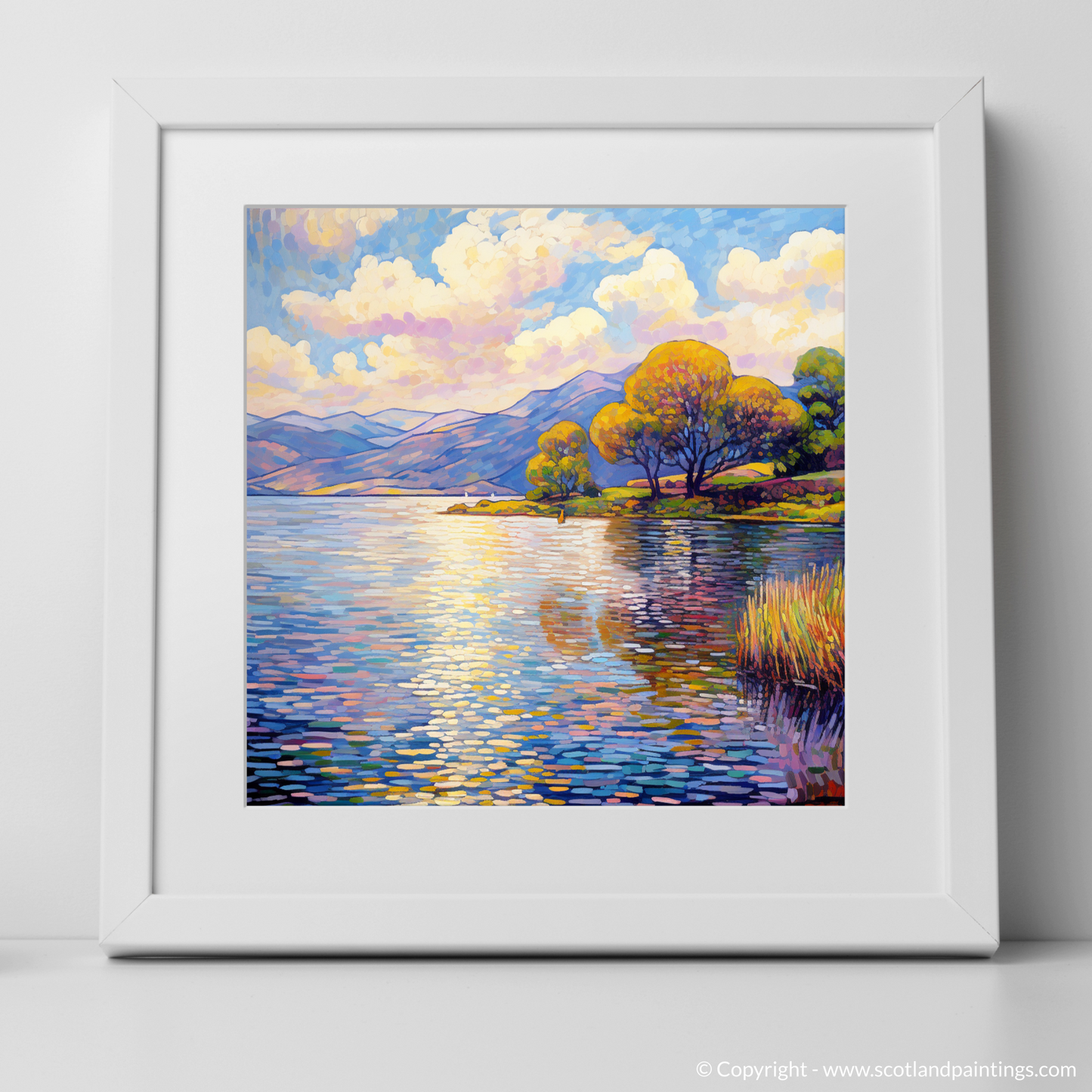 Art Print of Loch Lomond in summer with a white frame