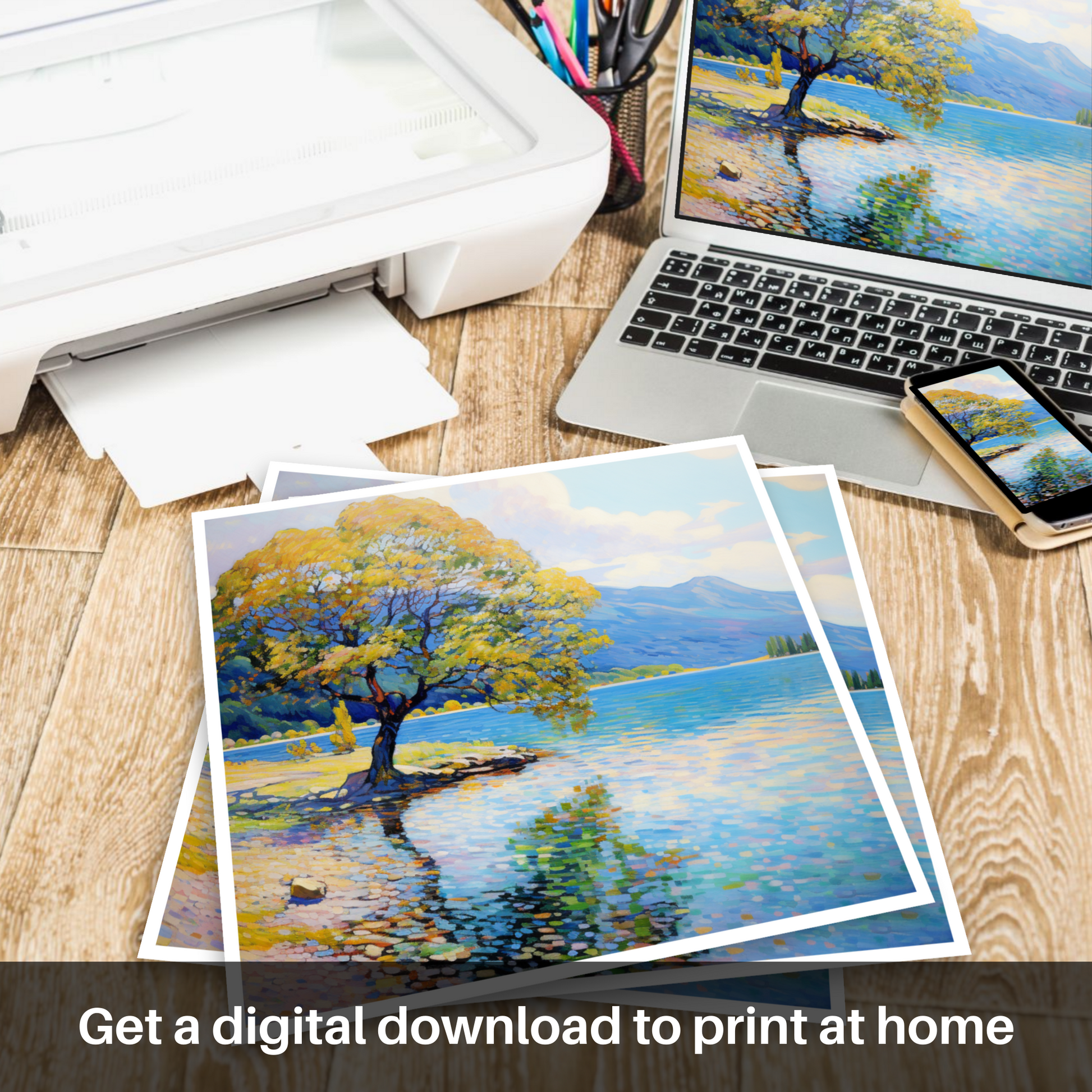 Downloadable and printable picture of Loch Lomond in summer