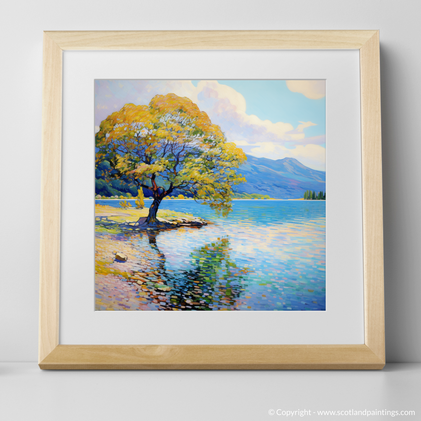 Art Print of Loch Lomond in summer with a natural frame