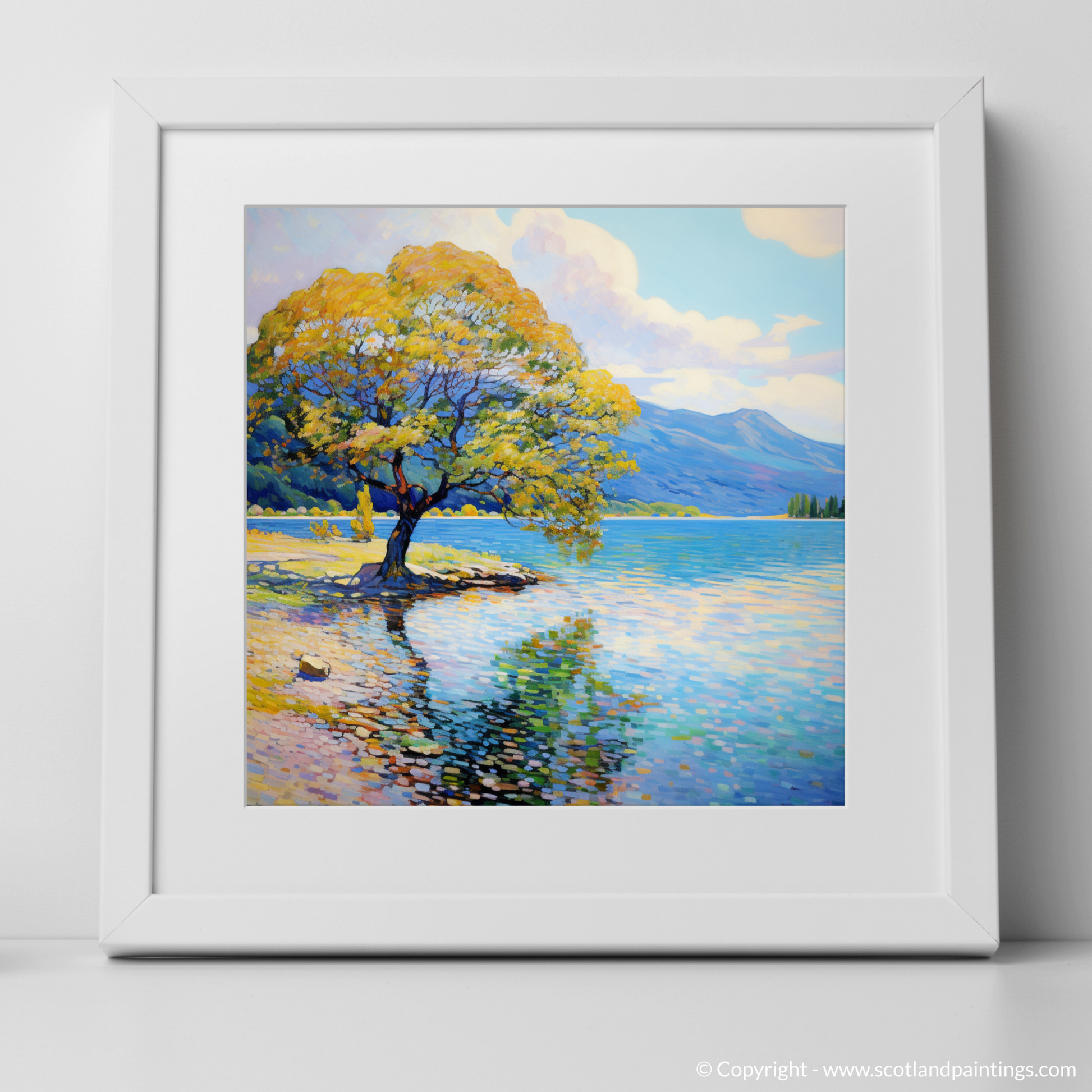 Art Print of Loch Lomond in summer with a white frame