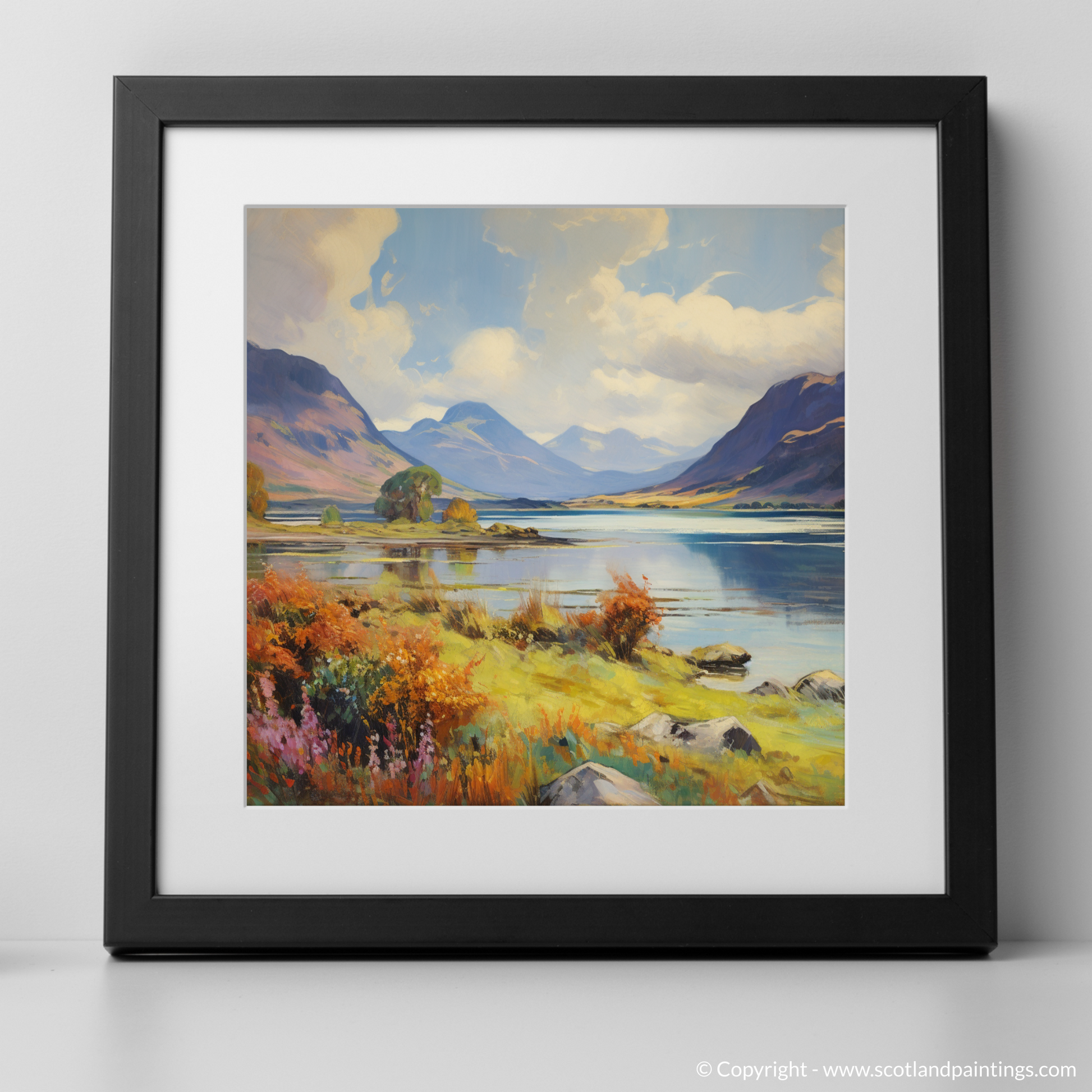 Art Print of Loch Leven, Highlands in summer with a black frame