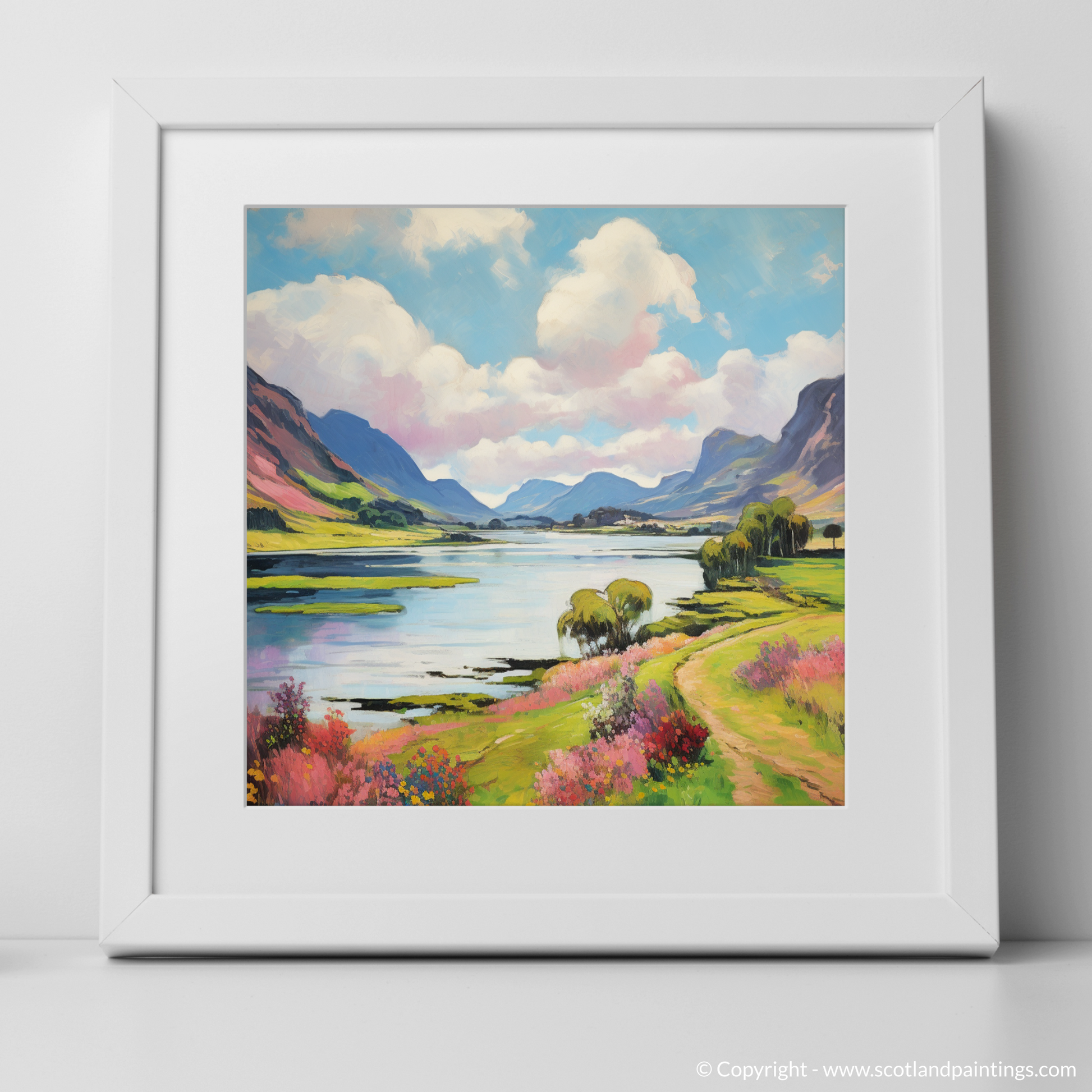 Art Print of Loch Leven, Highlands in summer with a white frame