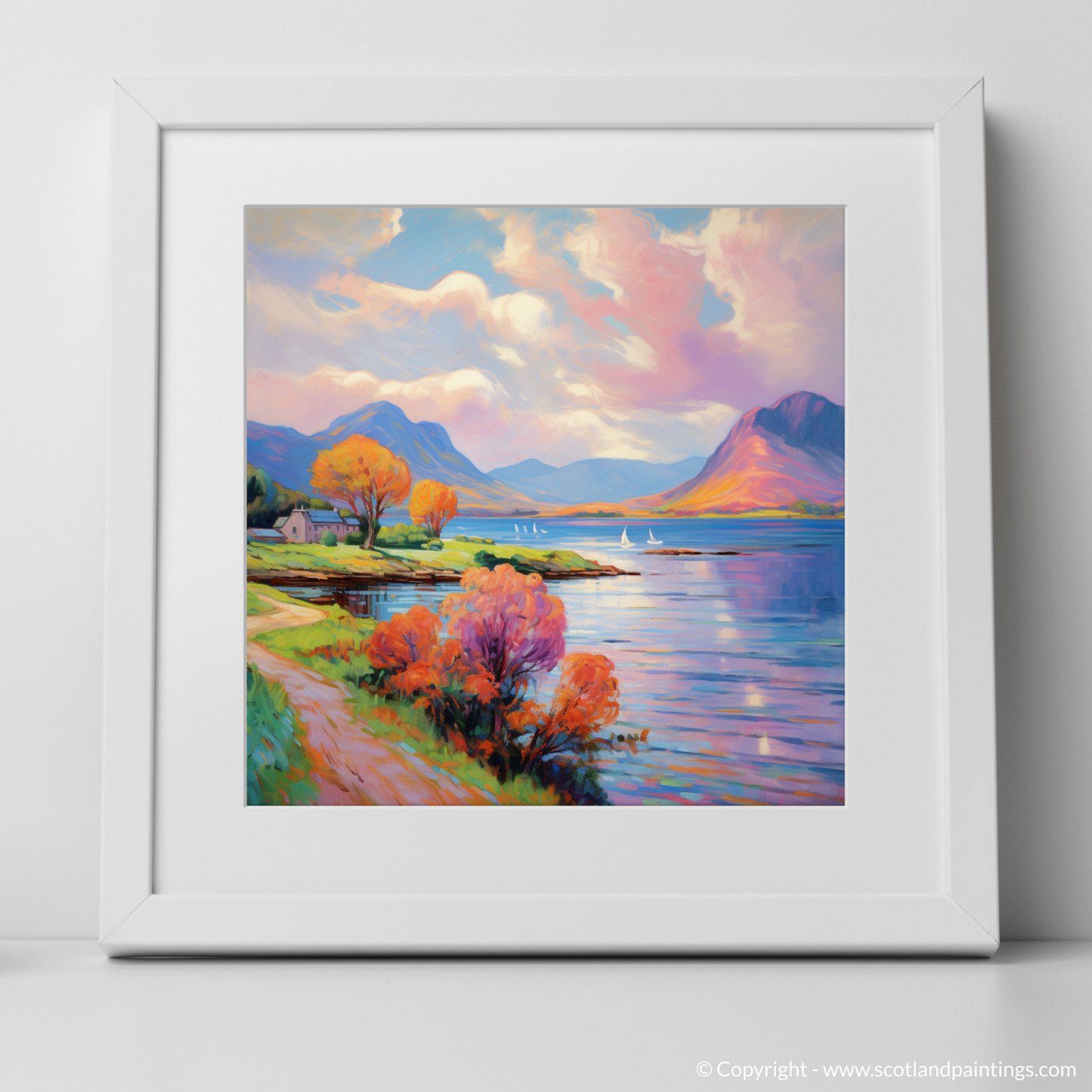 Art Print of Loch Leven, Highlands in summer with a white frame