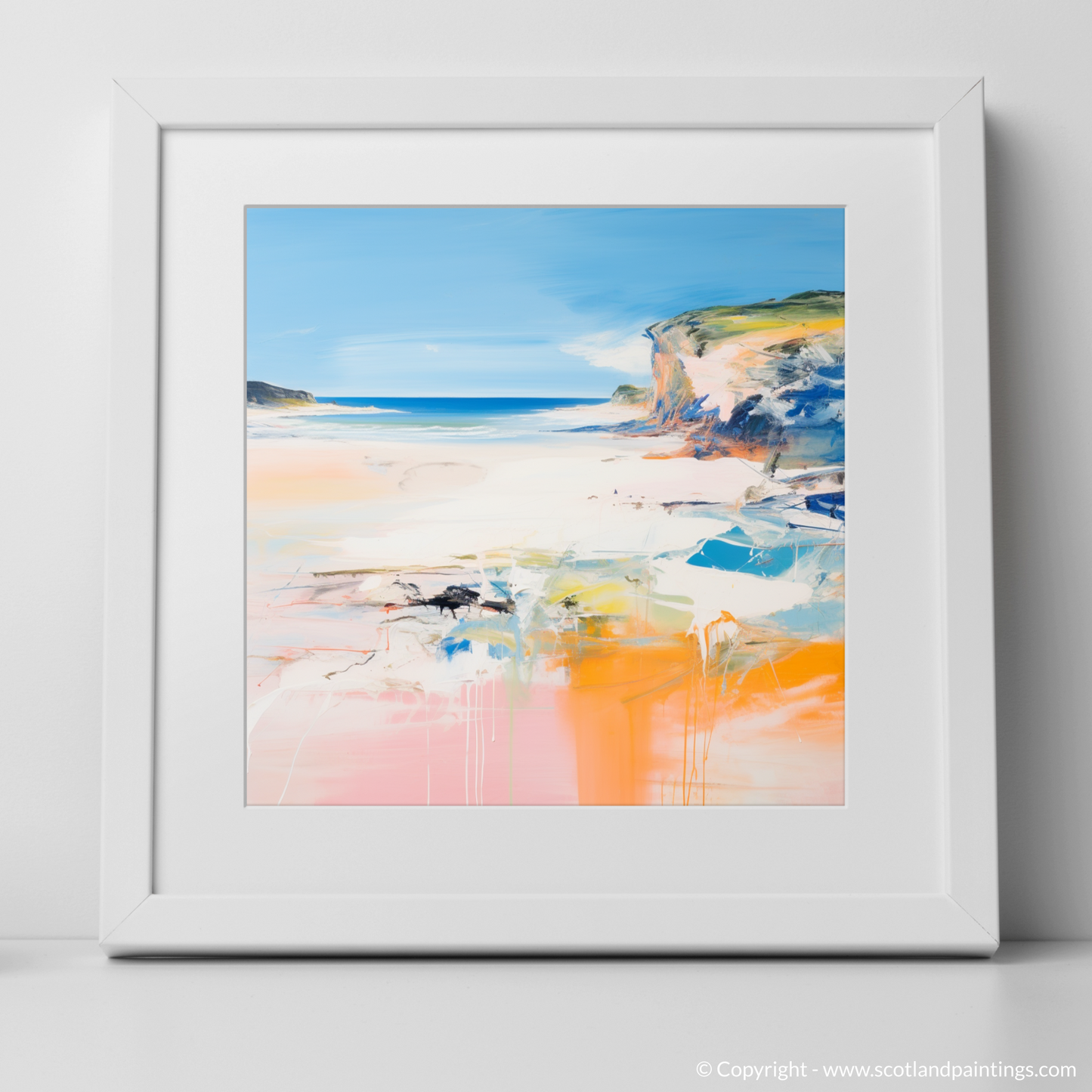 Art Print of Lunan Bay, Angus in summer with a white frame