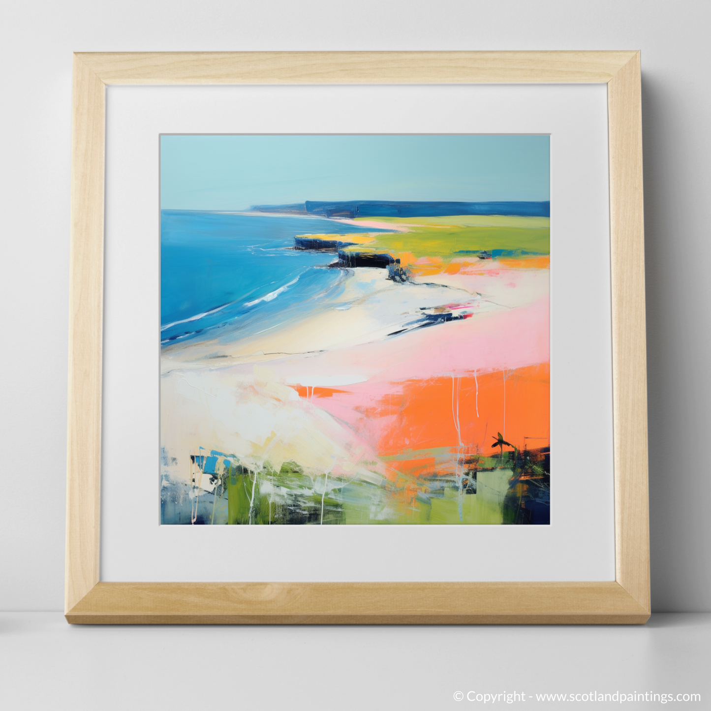 Art Print of Lunan Bay, Angus in summer with a natural frame