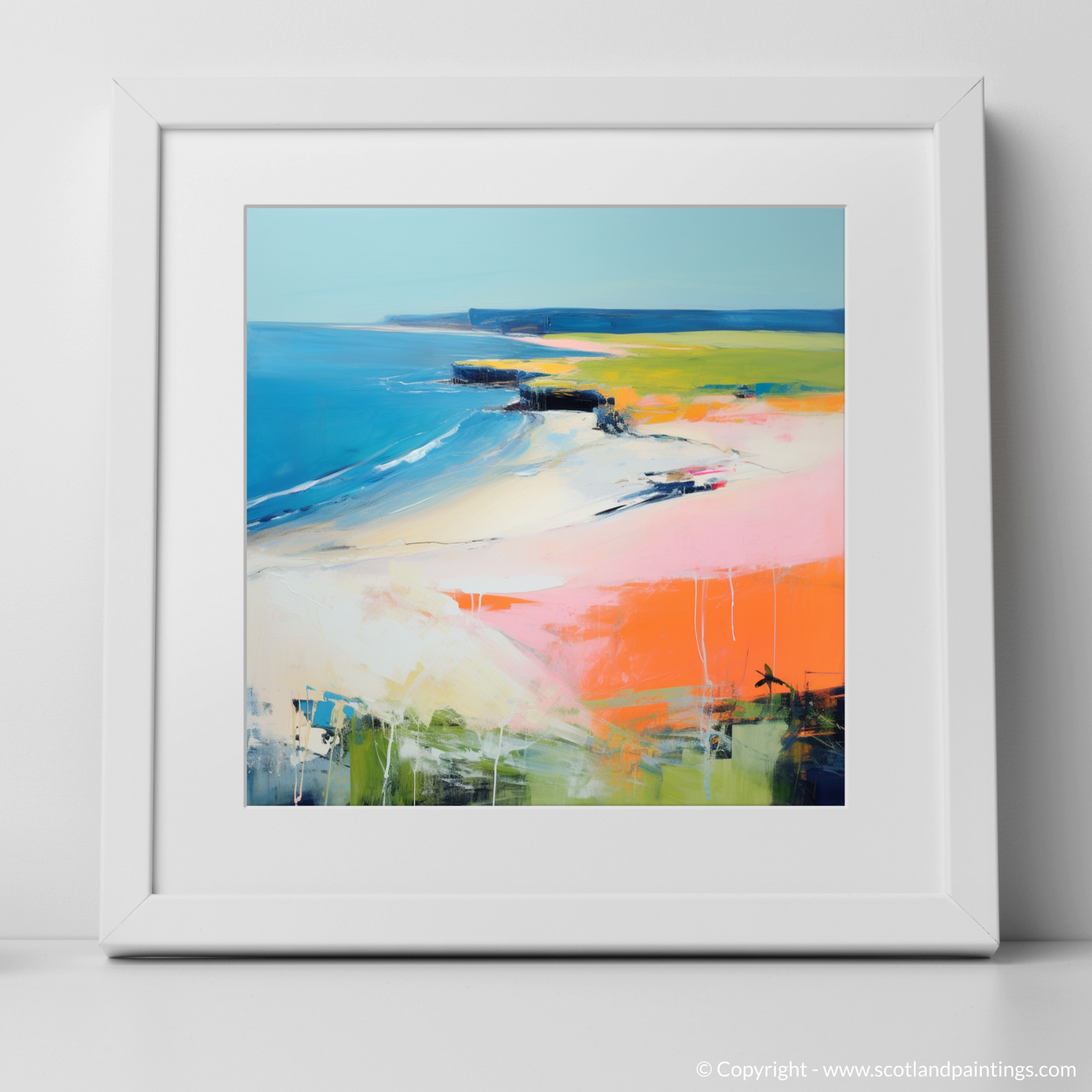 Art Print of Lunan Bay, Angus in summer with a white frame