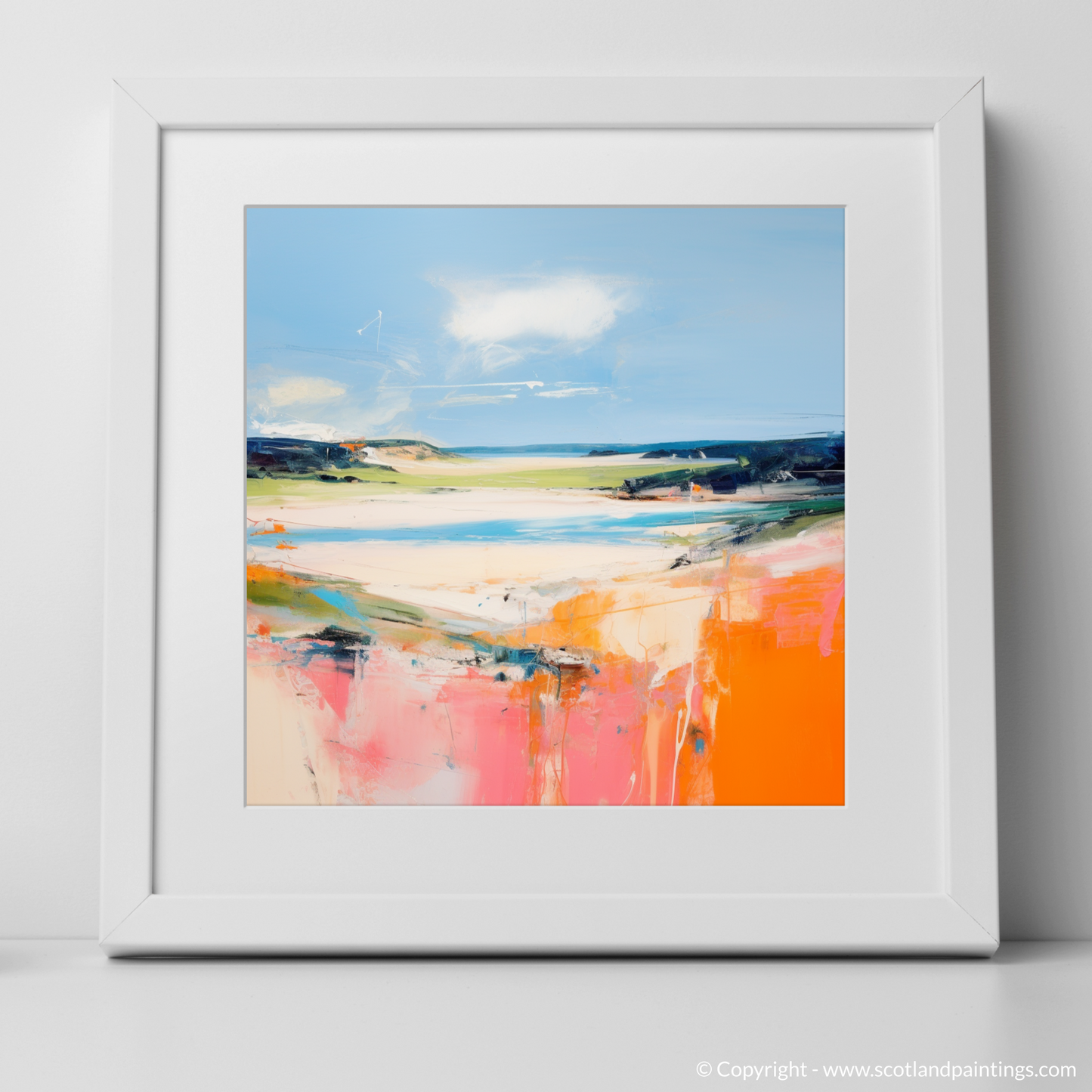 Art Print of Lunan Bay, Angus in summer with a white frame