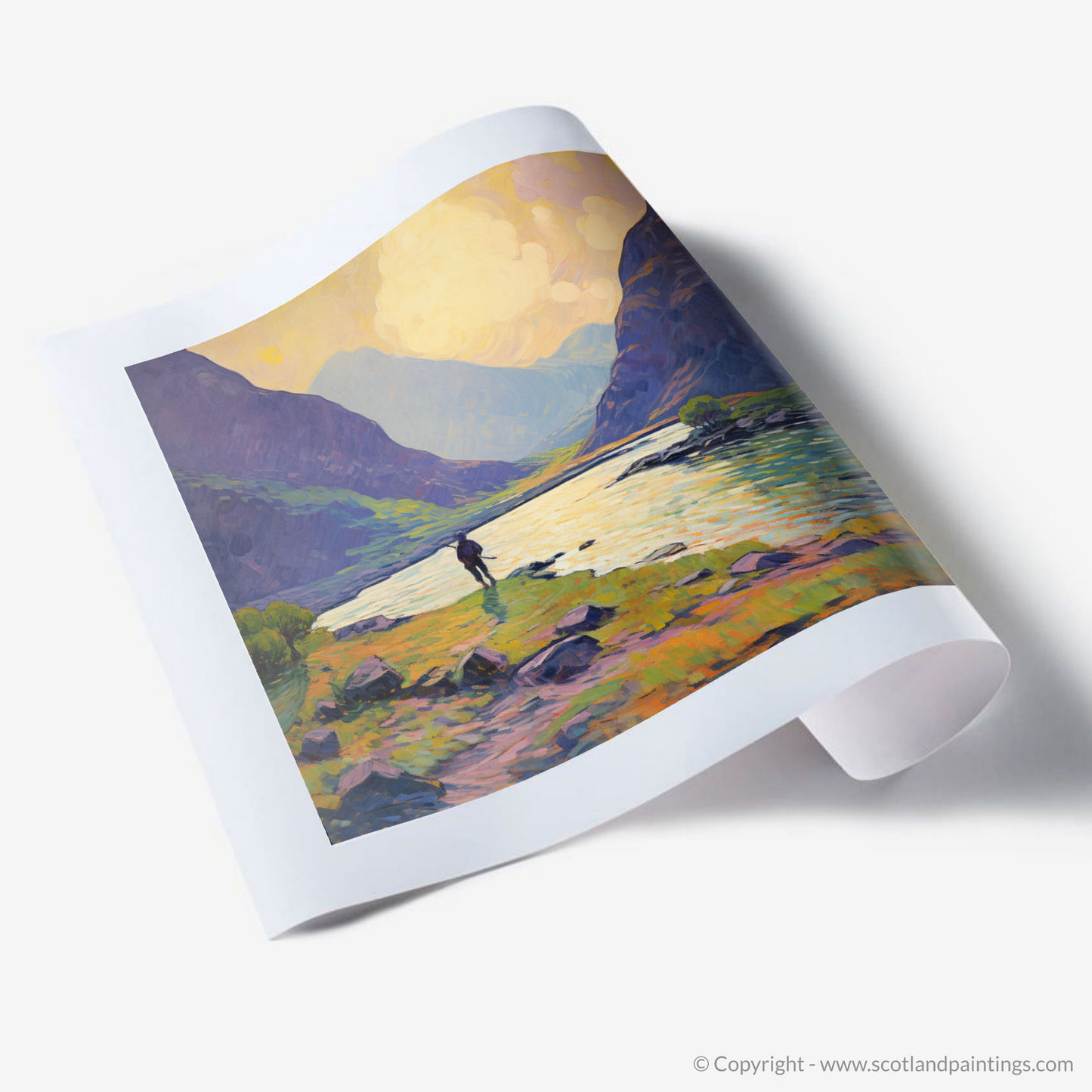 Art Print of Lone hiker in Glencoe during summer