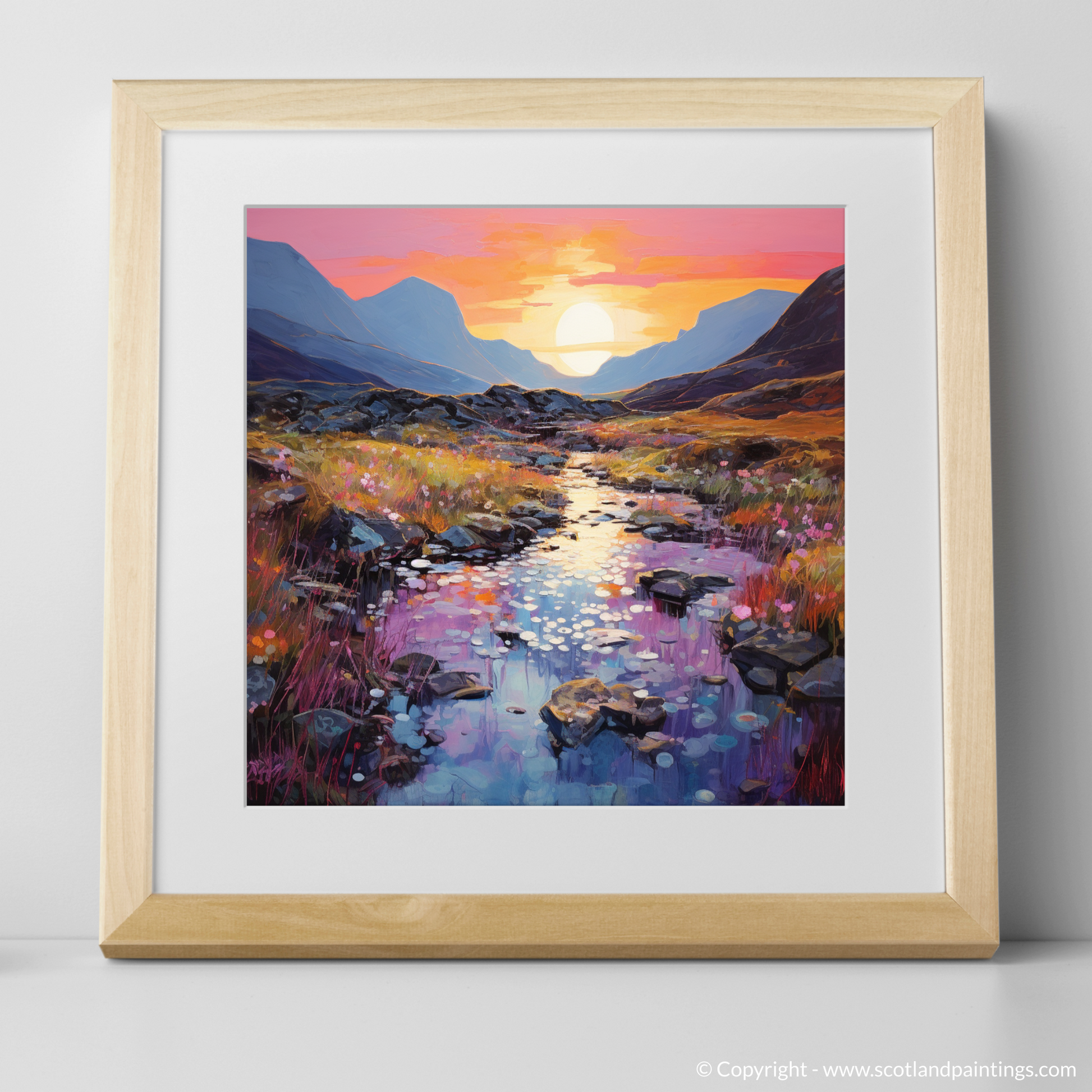 Art Print of Isle of Skye Fairy Pools at dusk in summer with a natural frame