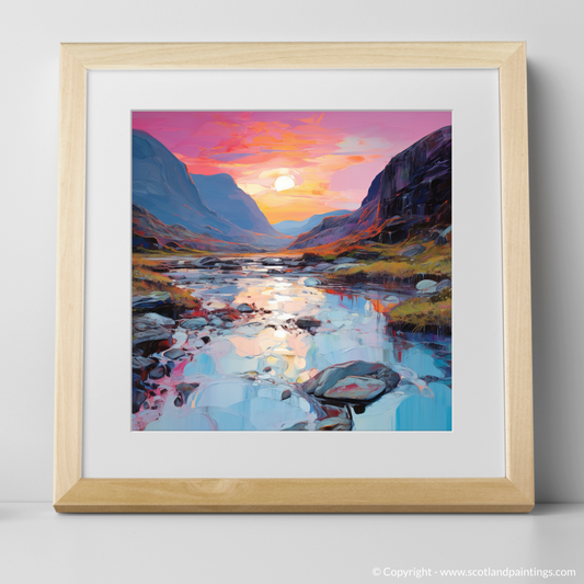 Art Print of Isle of Skye Fairy Pools at dusk in summer with a natural frame