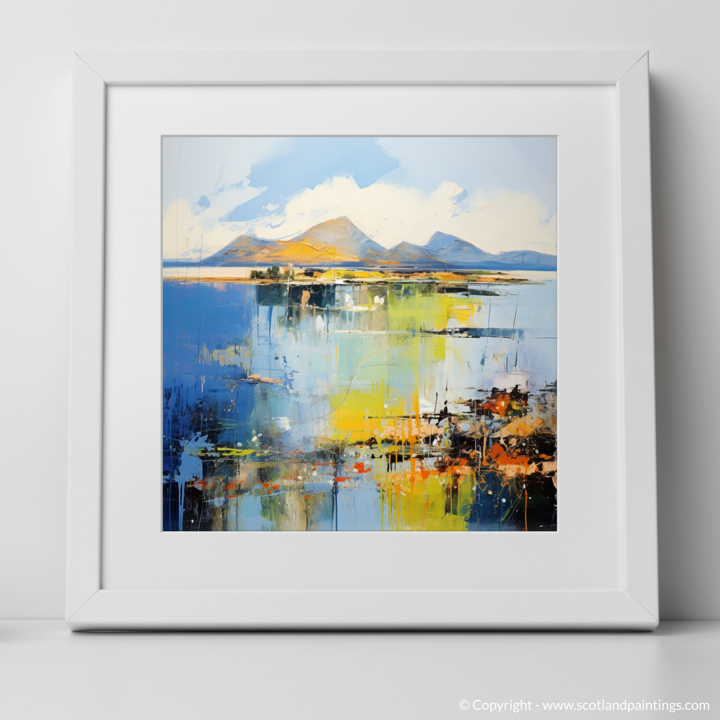 Art Print of Isle of Arran, Firth of Clyde in summer with a white frame