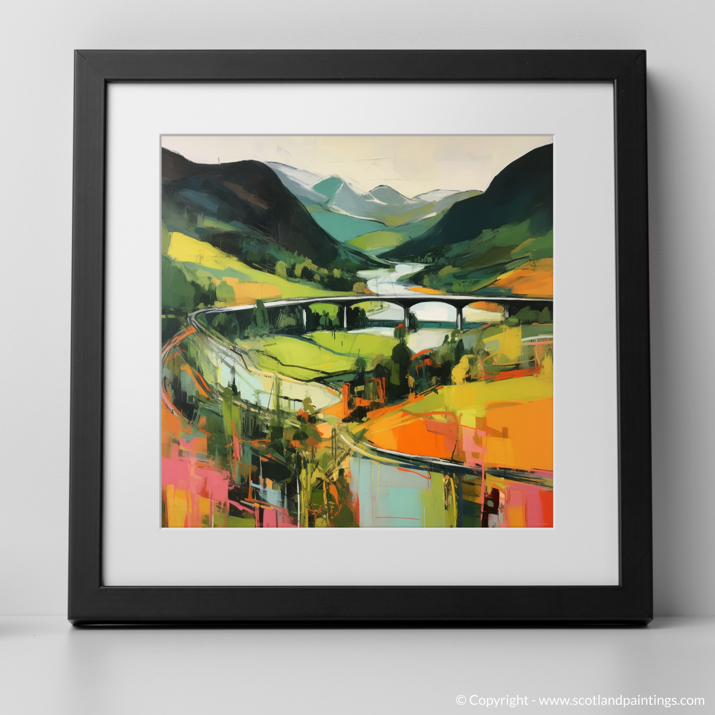 Art Print of Glenfinnan, Highlands in summer with a black frame