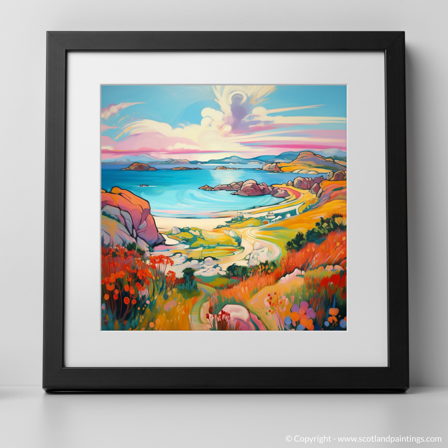 Art Print of Achmelvich Bay, Sutherland in summer with a black frame