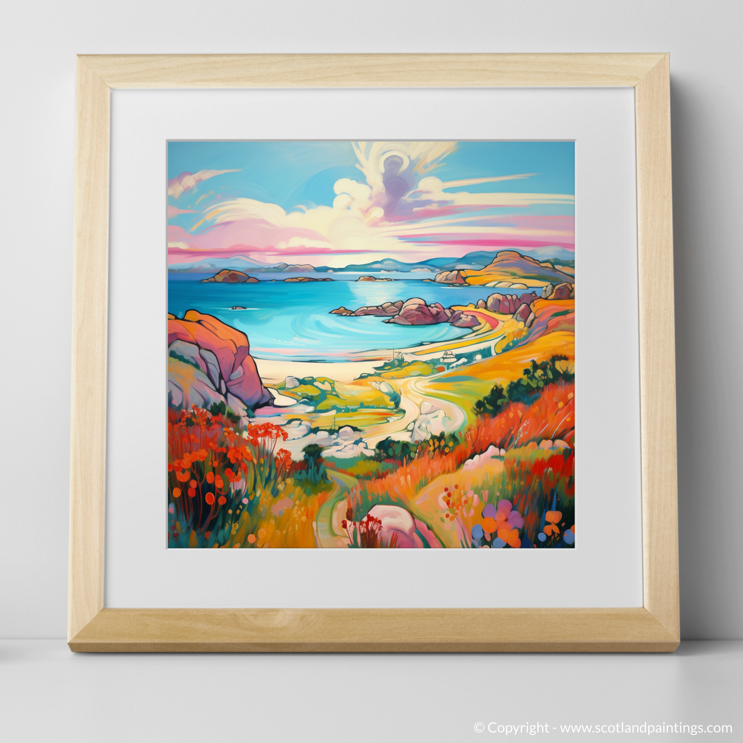 Art Print of Achmelvich Bay, Sutherland in summer with a natural frame