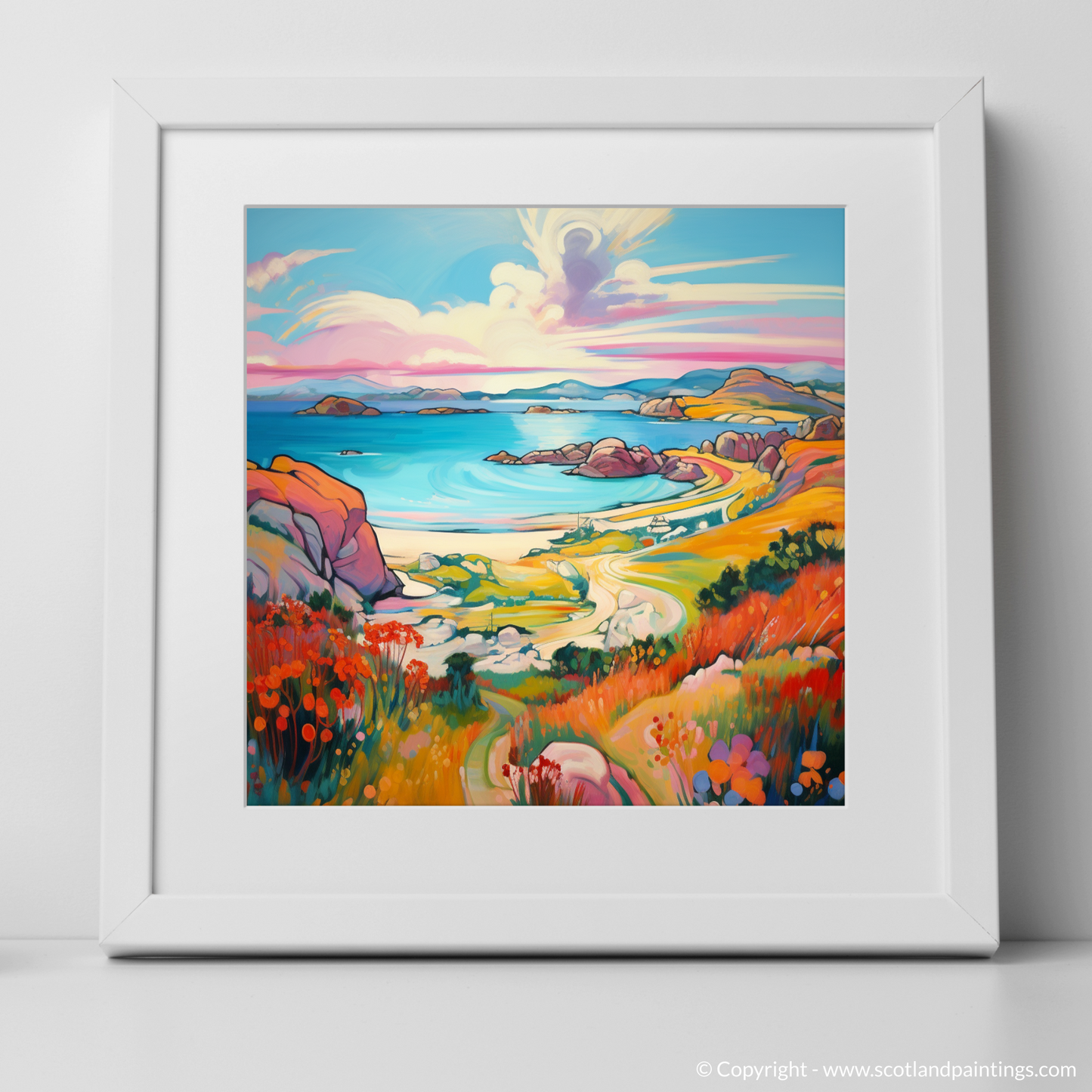 Art Print of Achmelvich Bay, Sutherland in summer with a white frame