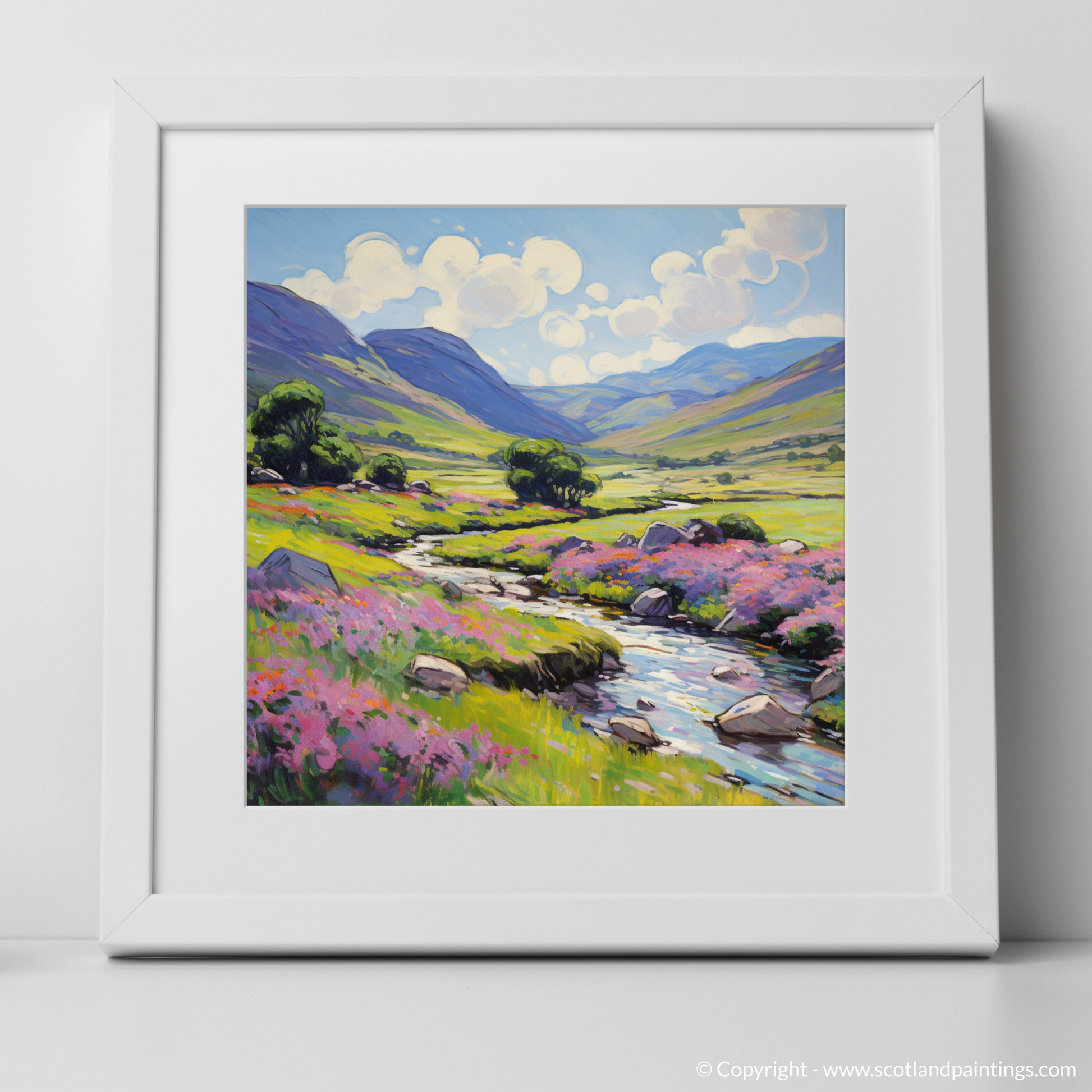 Art Print of Glen Doll, Angus in summer with a white frame
