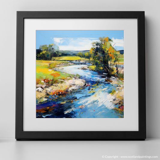 Art Print of River Deveron, Aberdeenshire in summer with a black frame
