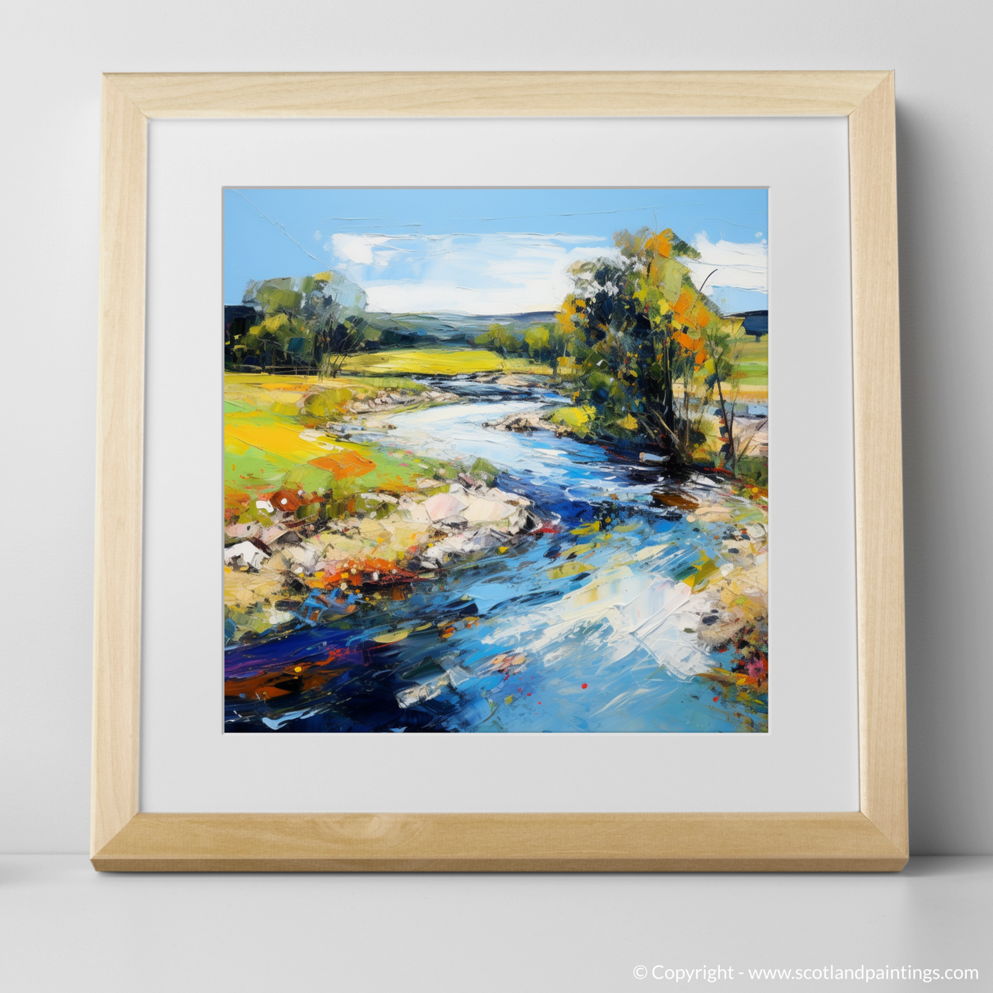 Art Print of River Deveron, Aberdeenshire in summer with a natural frame