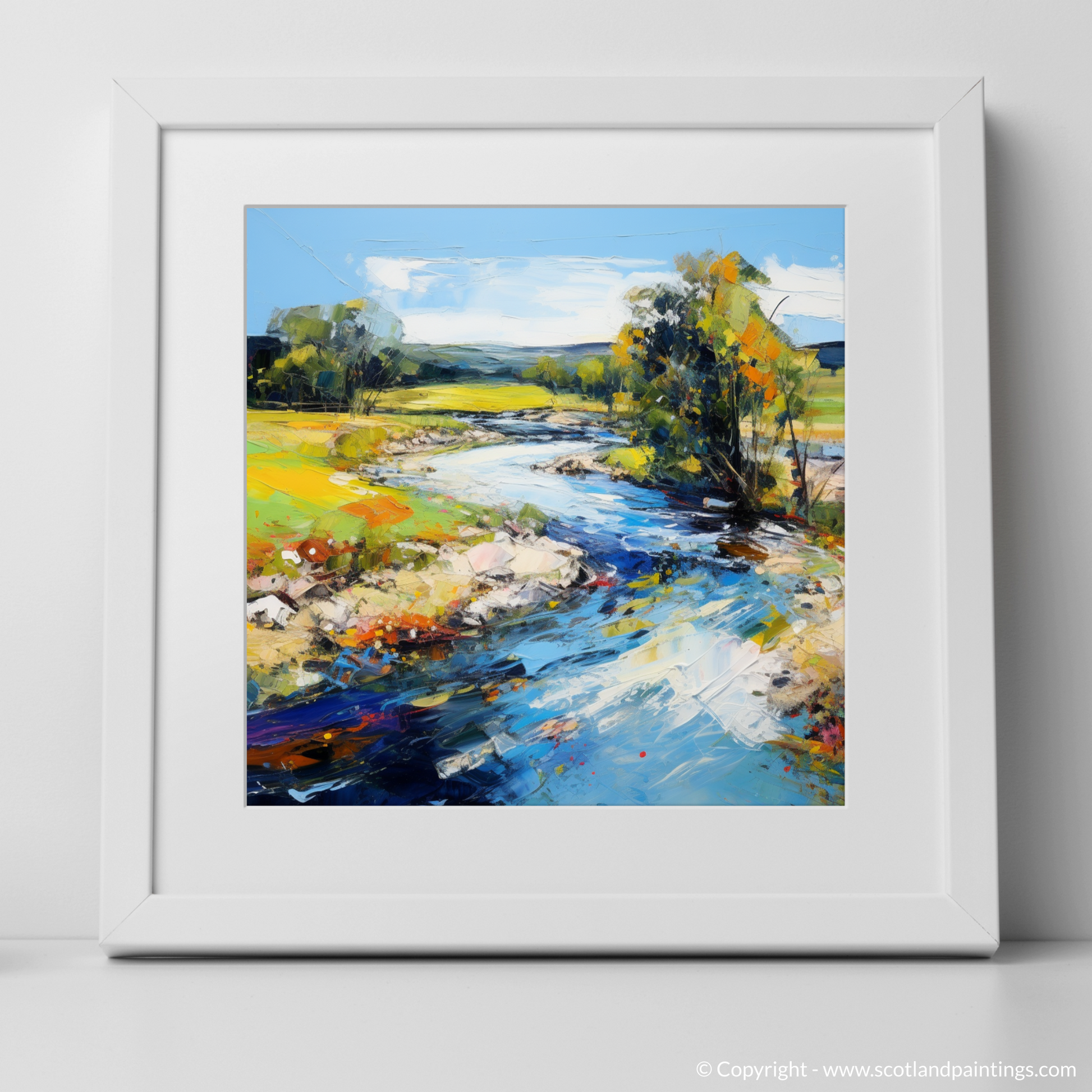 Art Print of River Deveron, Aberdeenshire in summer with a white frame