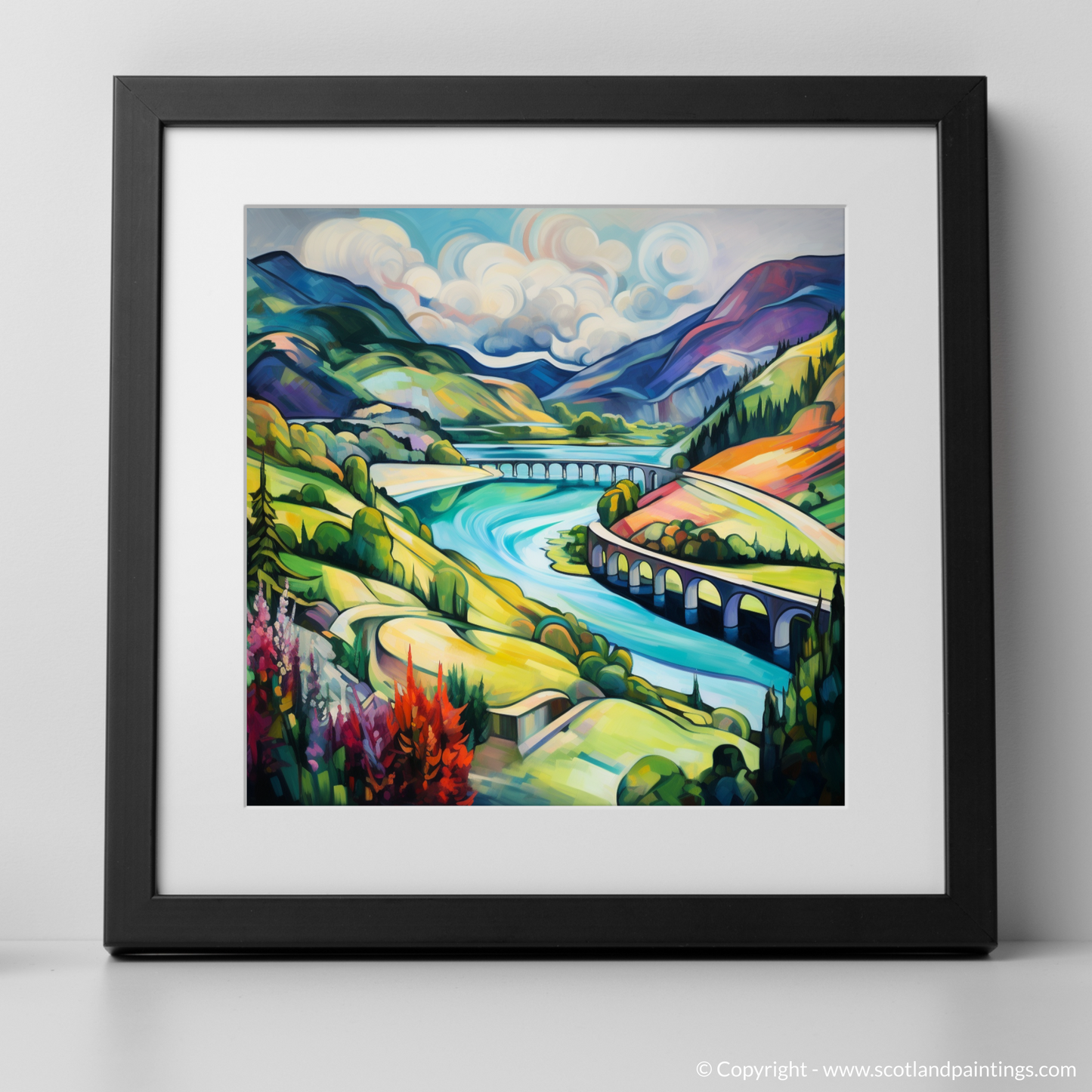 Art Print of Glenfinnan, Highlands in summer with a black frame