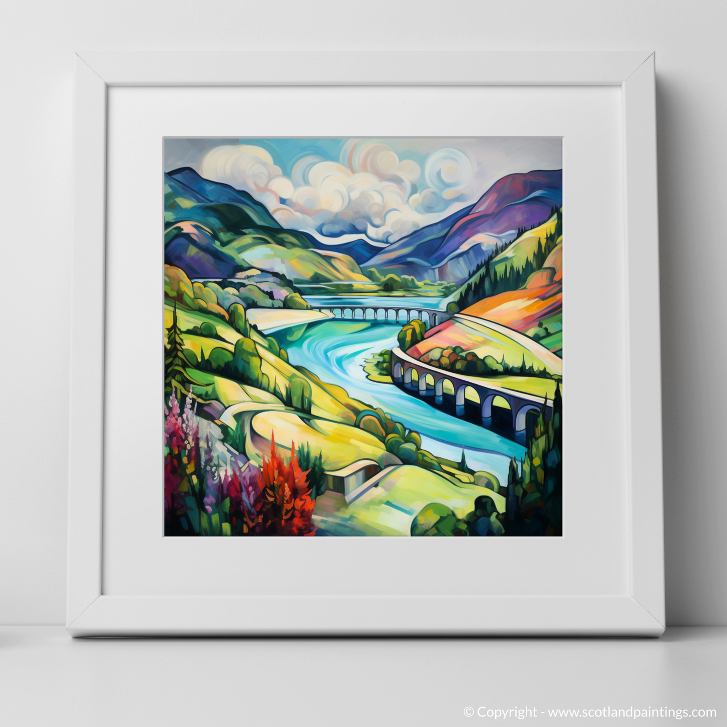 Art Print of Glenfinnan, Highlands in summer with a white frame