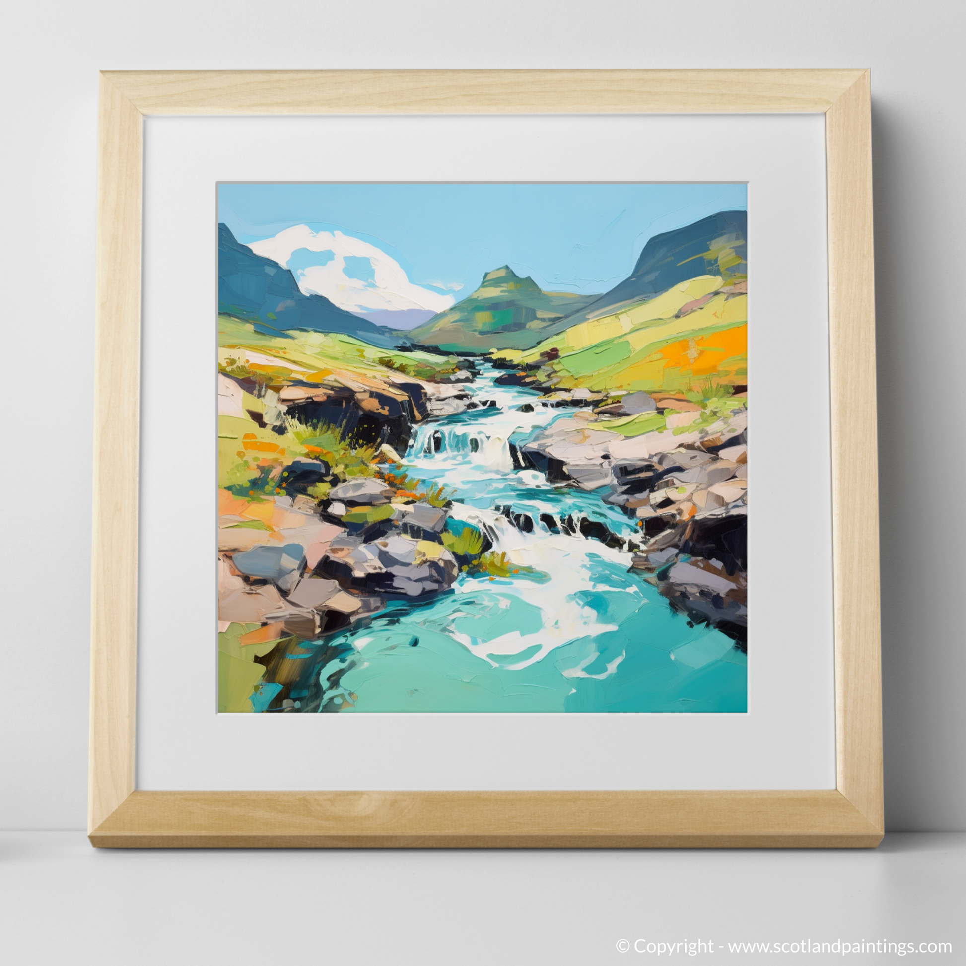 Art Print of The Fairy Pools, Isle of Skye in summer with a natural frame