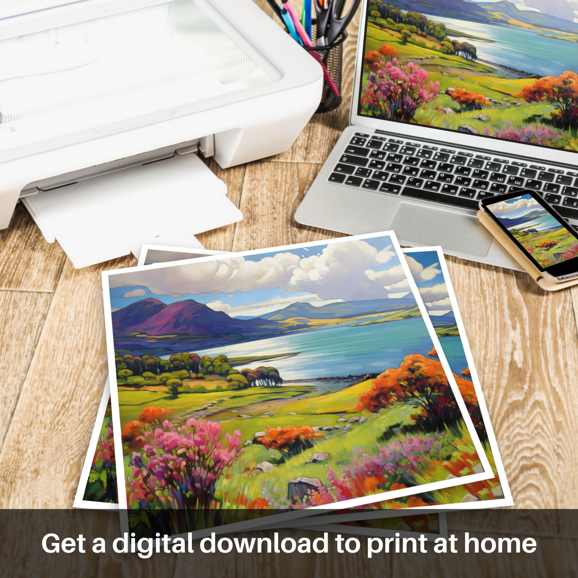 Downloadable and printable picture of Loch Leven, Highlands in summer