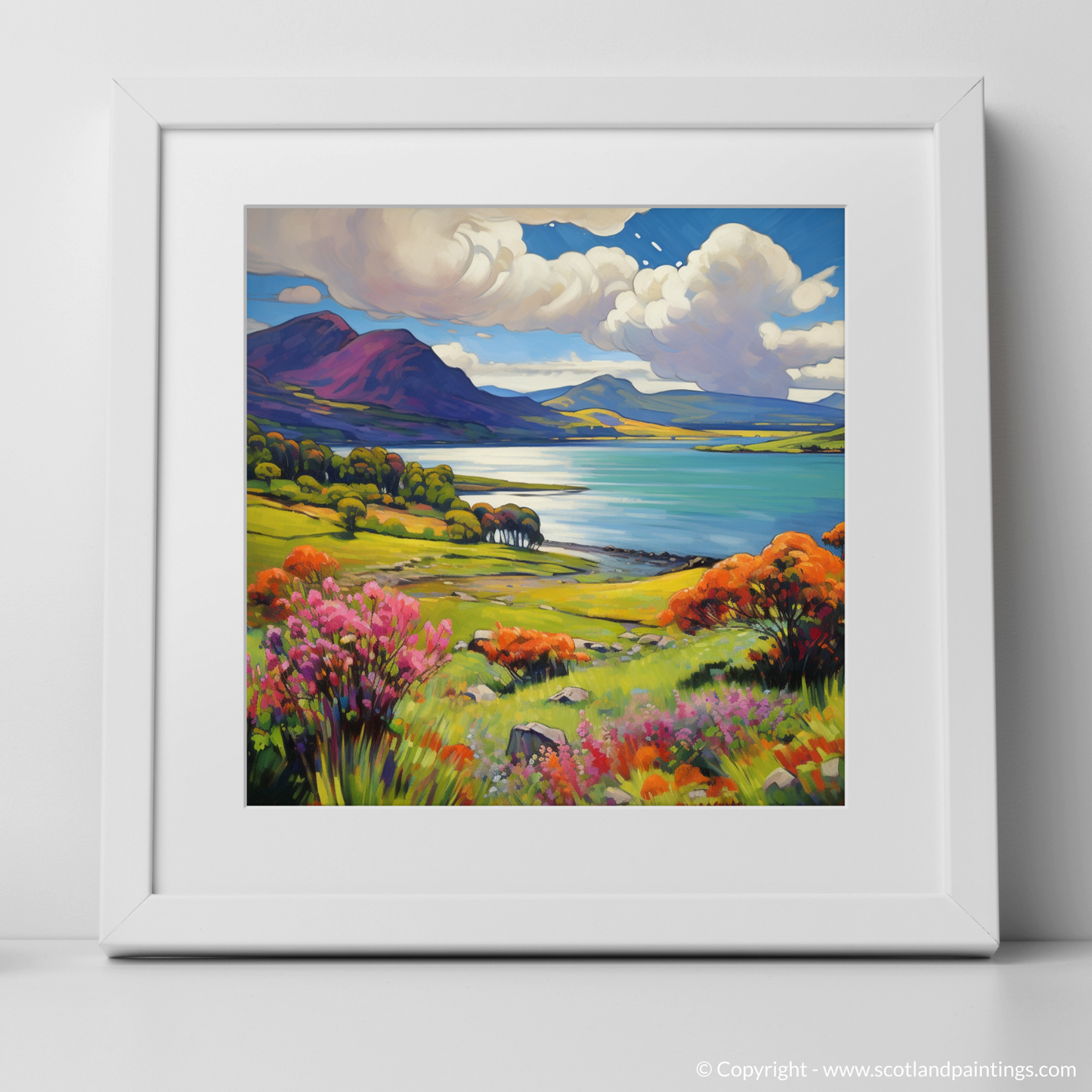 Art Print of Loch Leven, Highlands in summer with a white frame